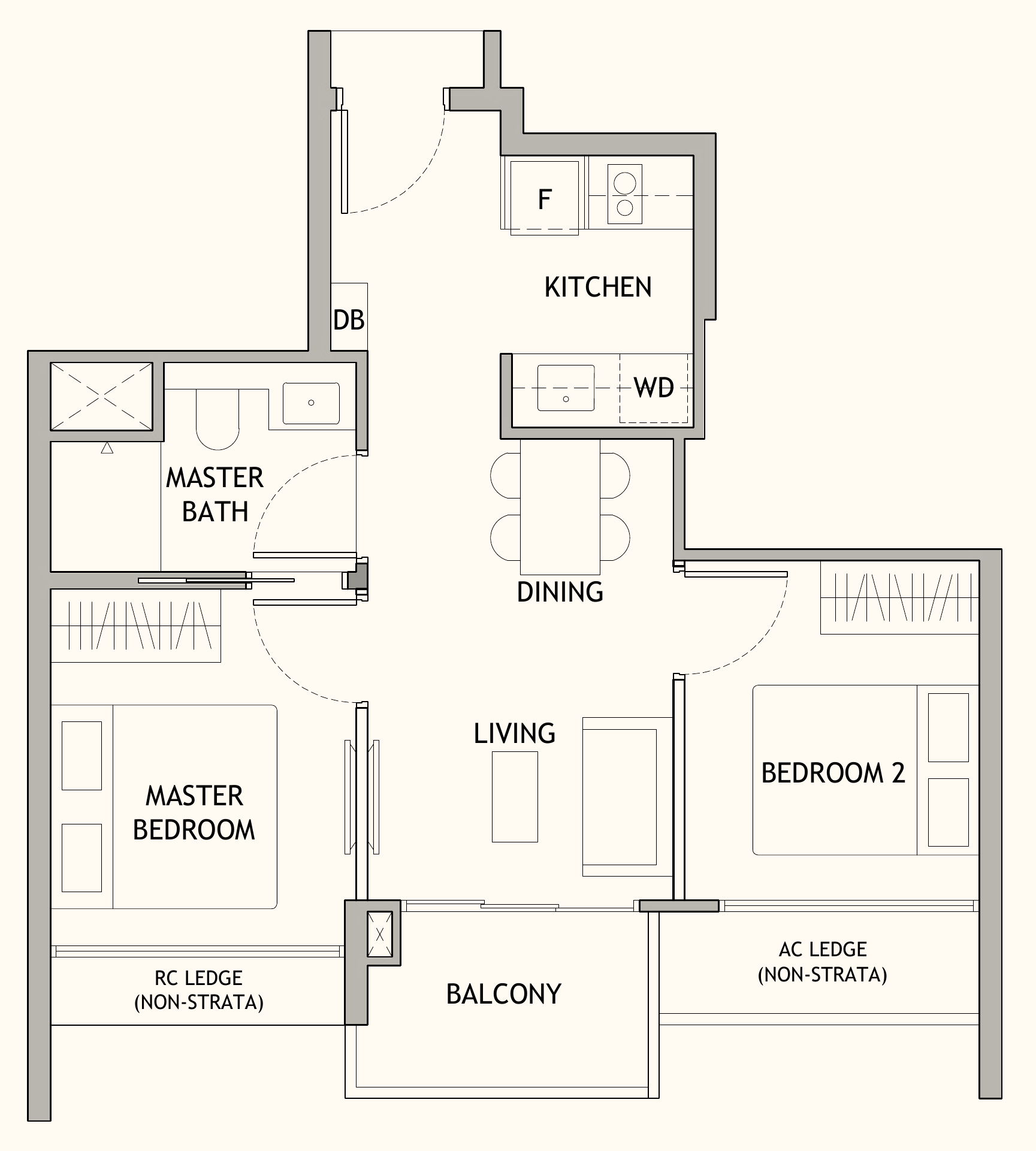 Dunearn House B1a floor plan, 2 bedrooms