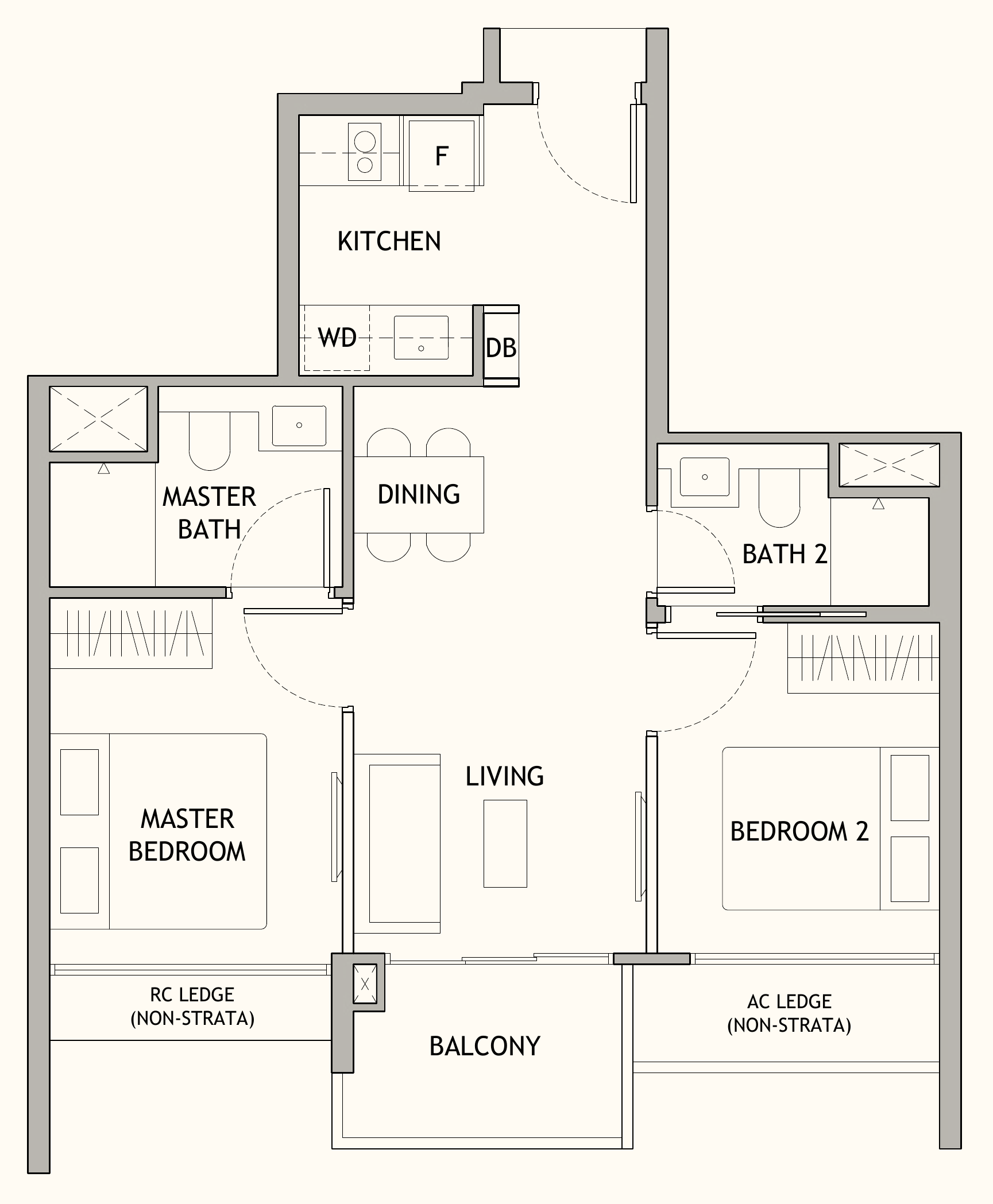 Dunearn House BP1a floor plan, 2 bedrooms