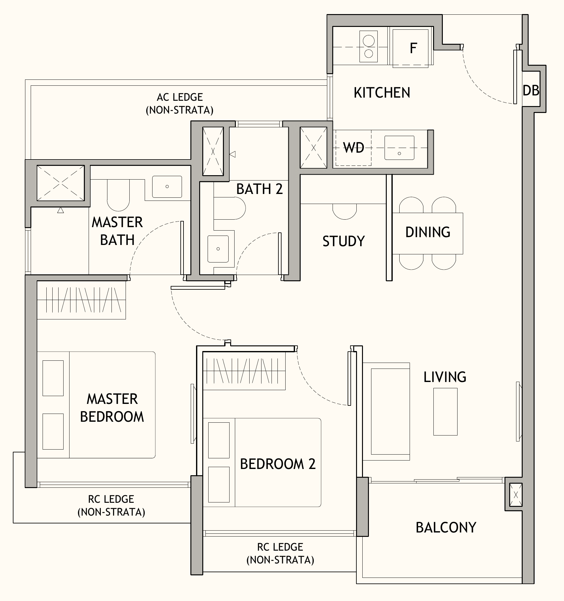 Dunearn House BS1 floor plan, 2 bedrooms + study