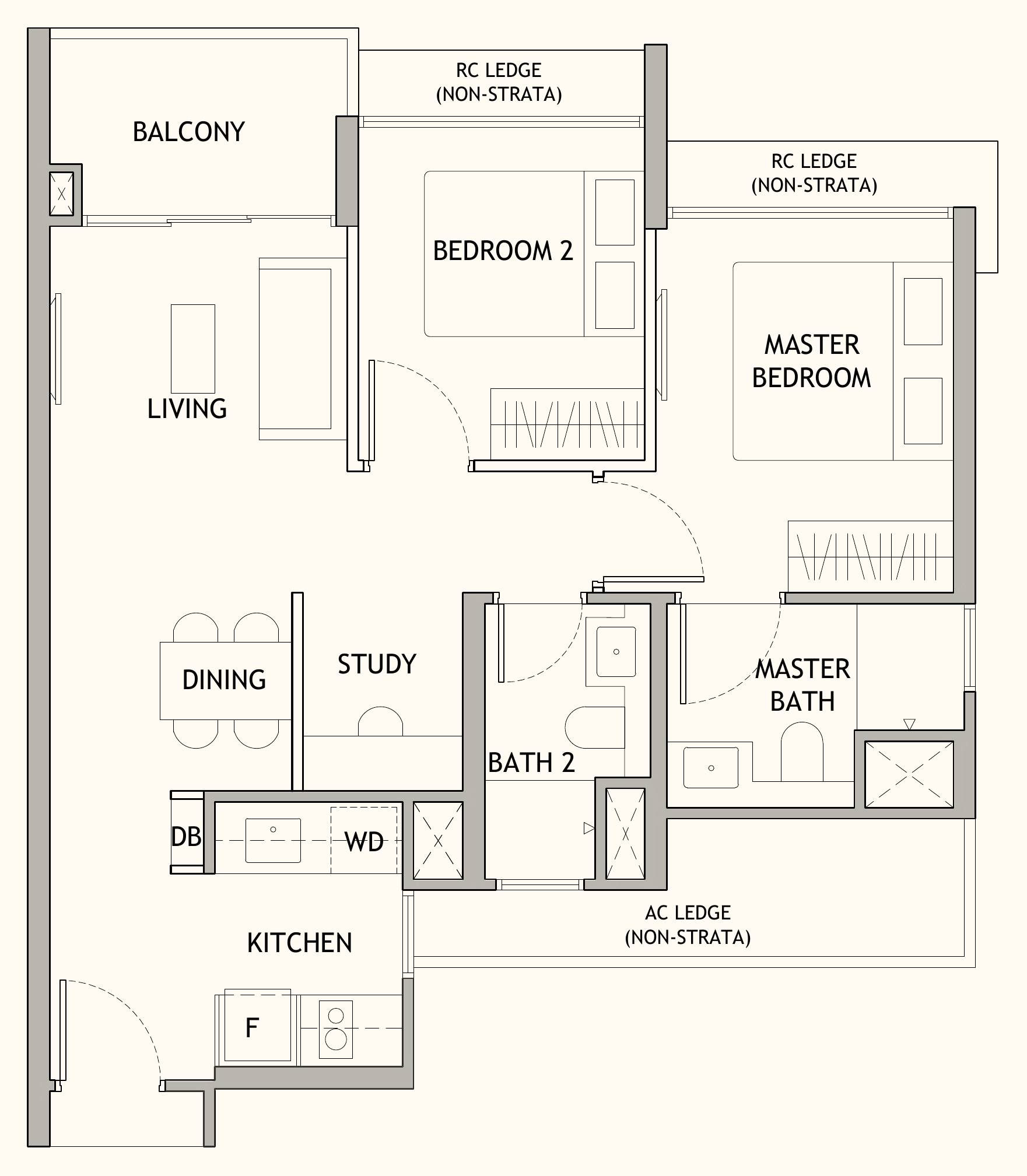 Dunearn House BS2 floor plan, 2 bedrooms + study