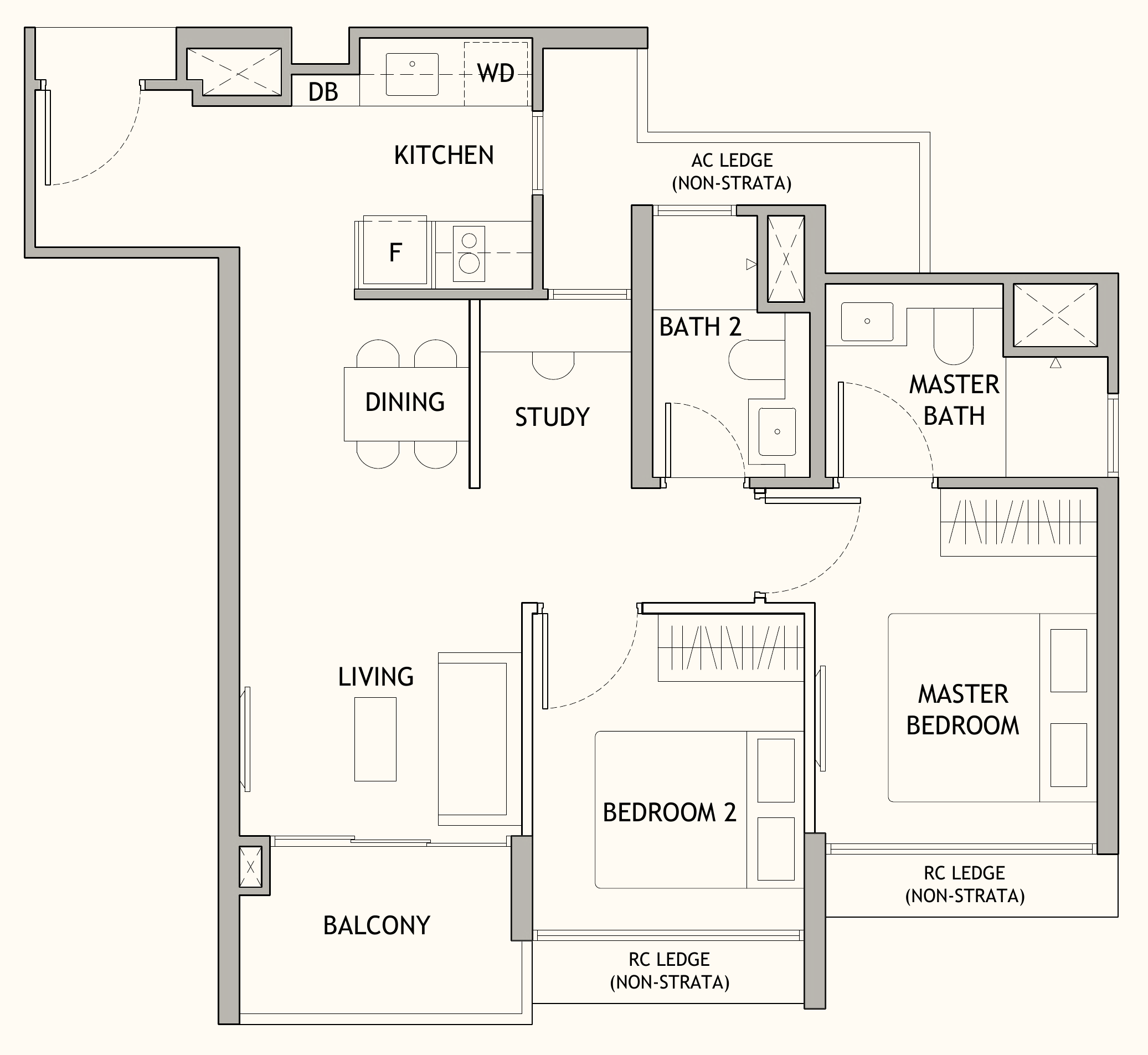 Dunearn House BS3 floor plan, 2 bedrooms + study
