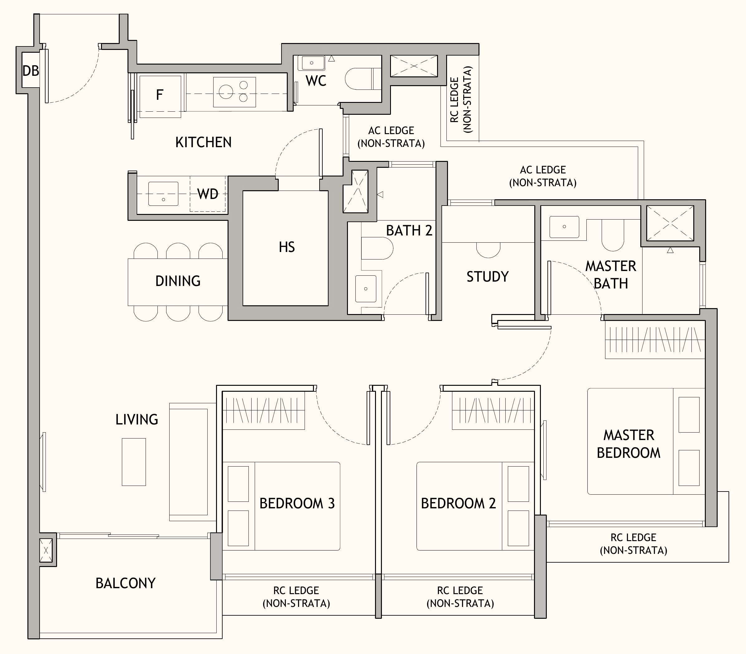 Dunearn House CS1 floor plan, 3 bedrooms + study