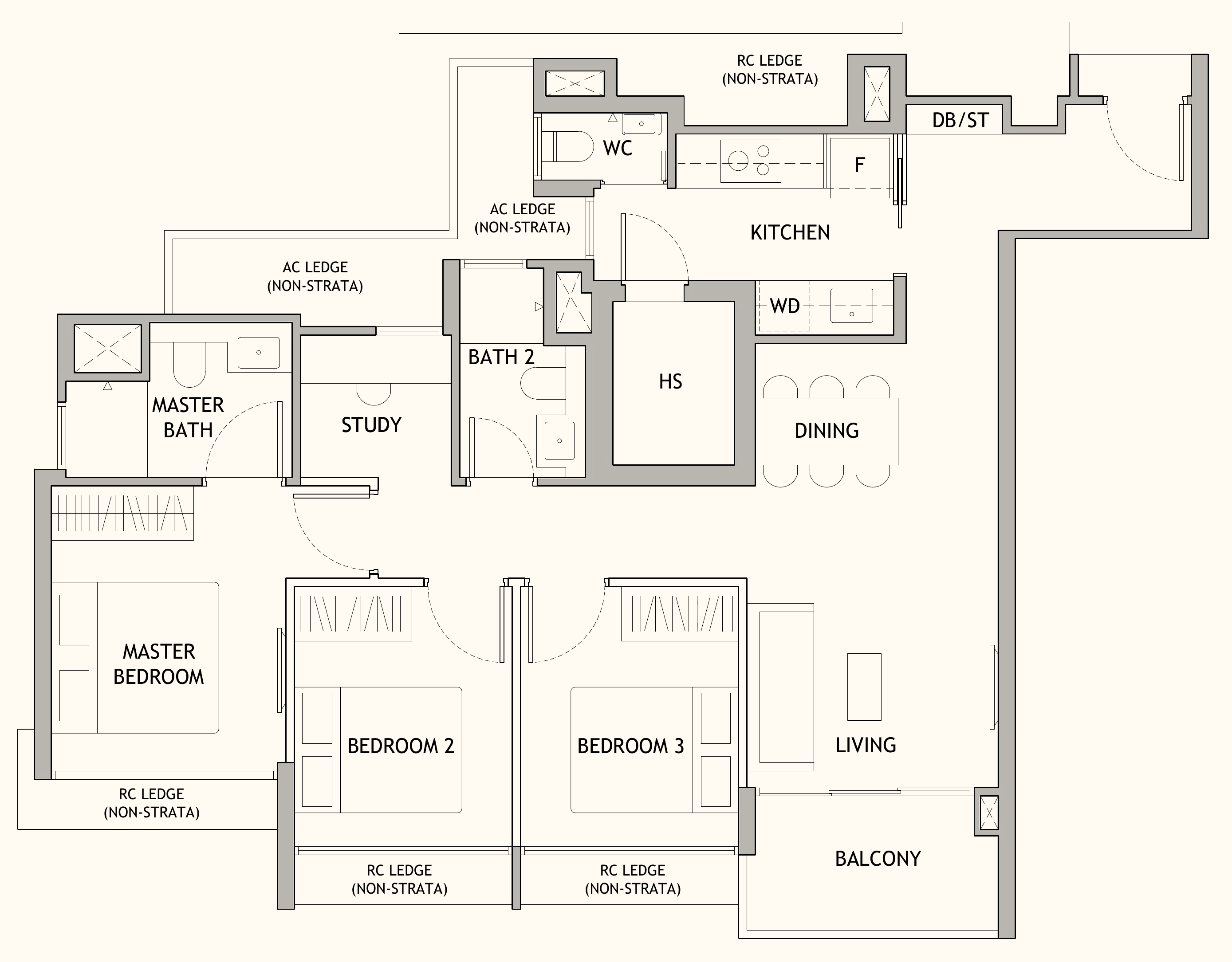 Dunearn House CS2 floor plan, 3 bedrooms + study