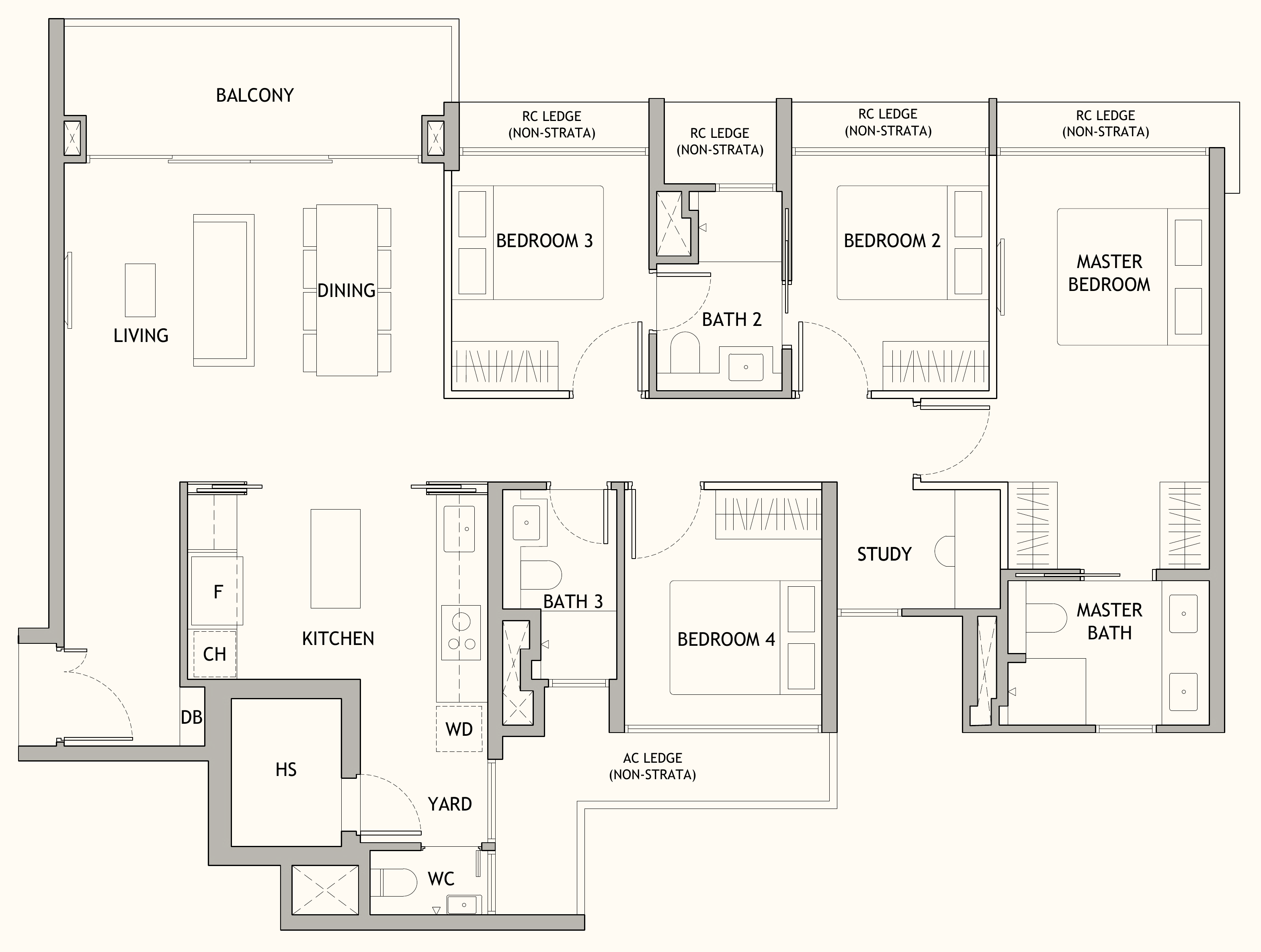 Dunearn House DPS1 floor plan, 4 bedrooms + study