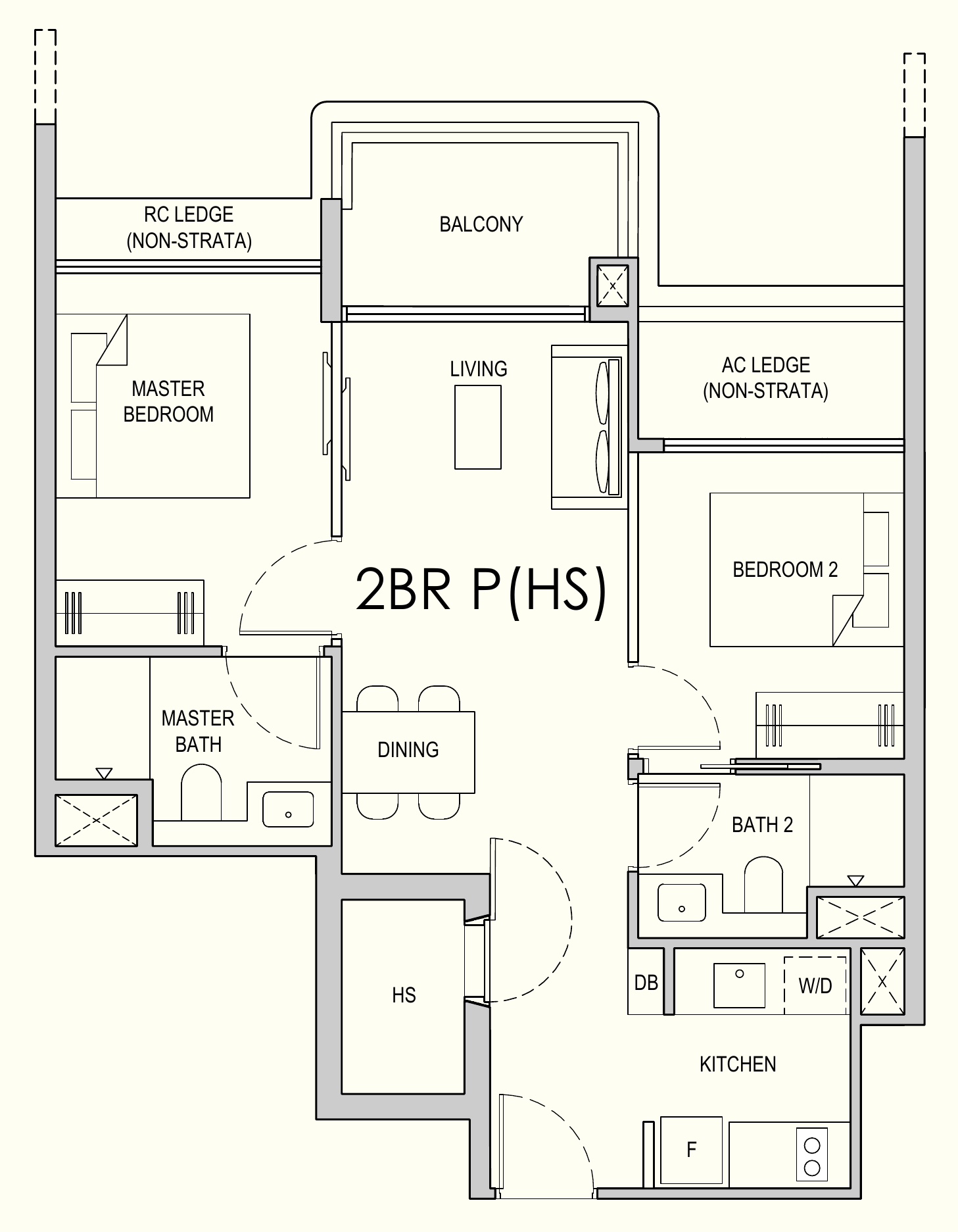 Lentor Gardens Residences 2BR P(HS) floor plan, 2 bedrooms