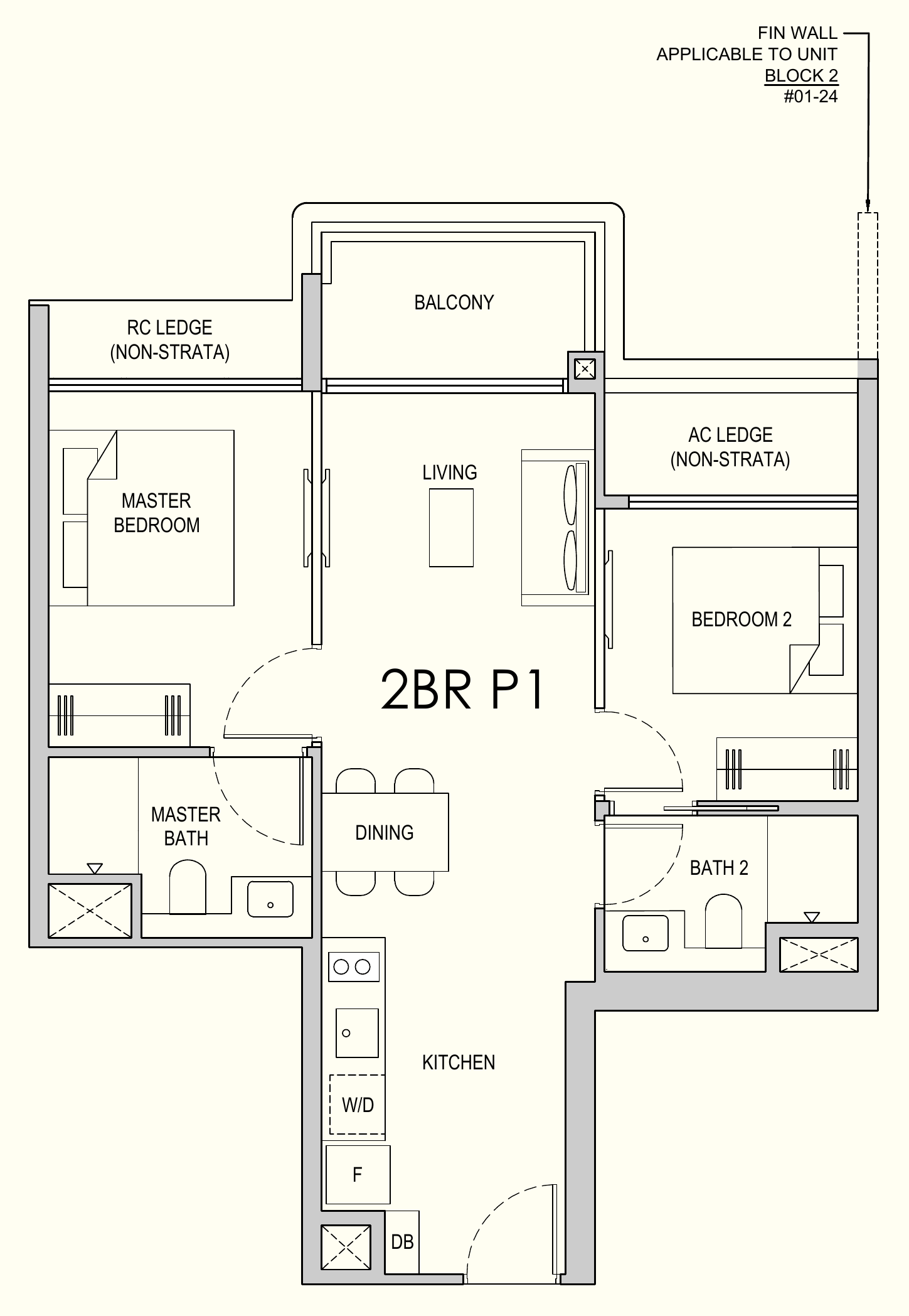 Lentor Gardens Residences 2BR P1 floor plan, 2 bedrooms
