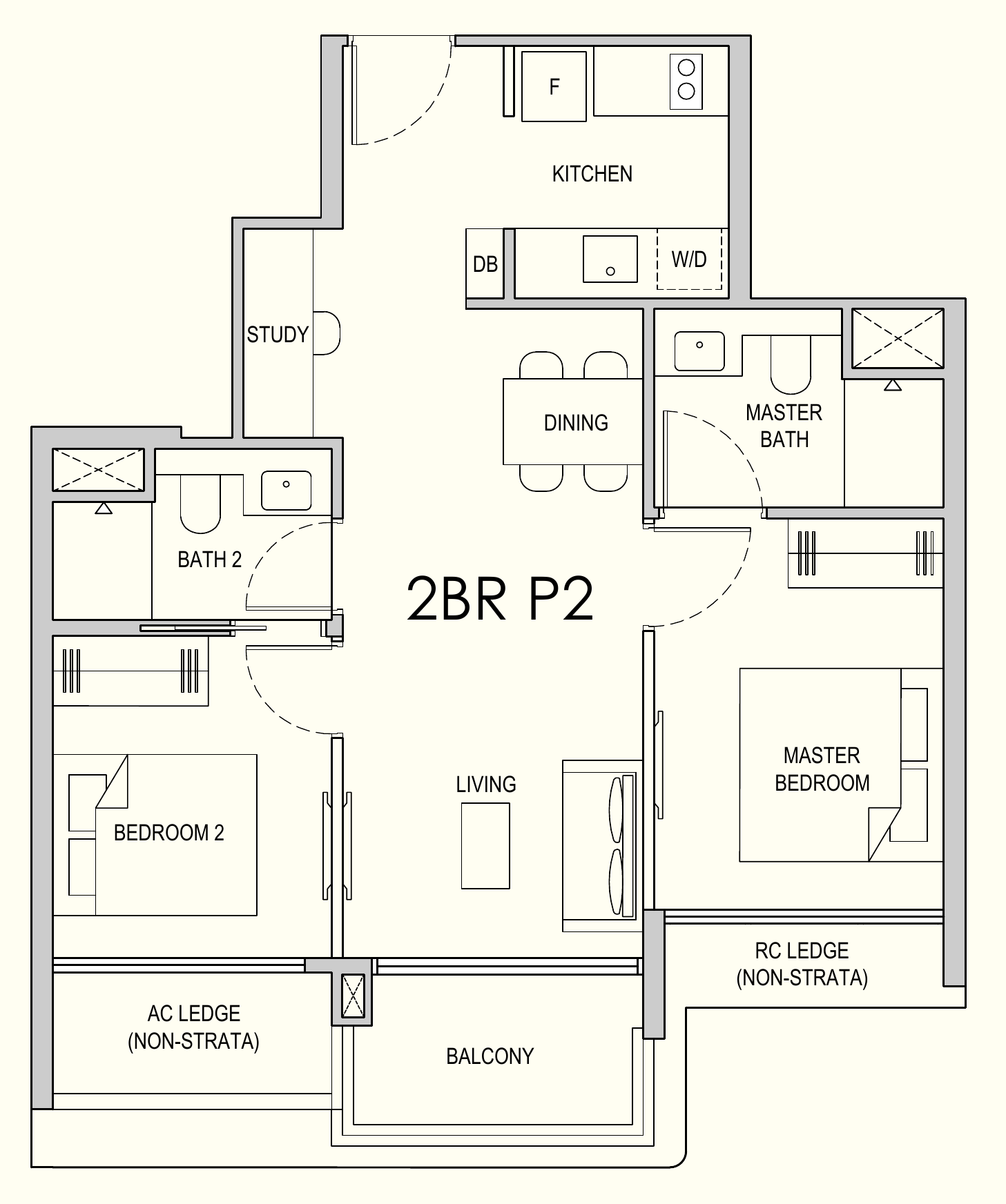 Lentor Gardens Residences 2BR P2 floor plan, 2 bedrooms + study