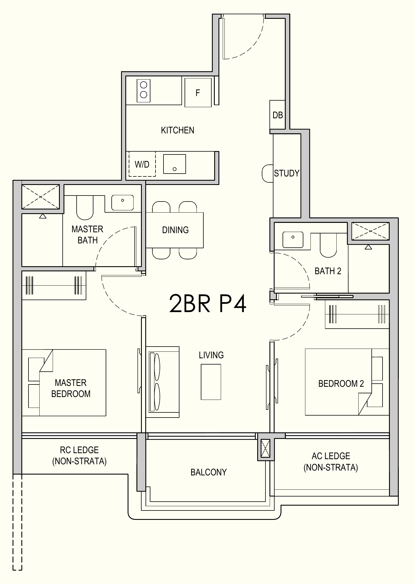 Lentor Gardens Residences 2BR P4 floor plan, 2 bedrooms + study