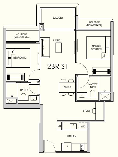 Lentor Gardens Residences 2BR S1 floor plan