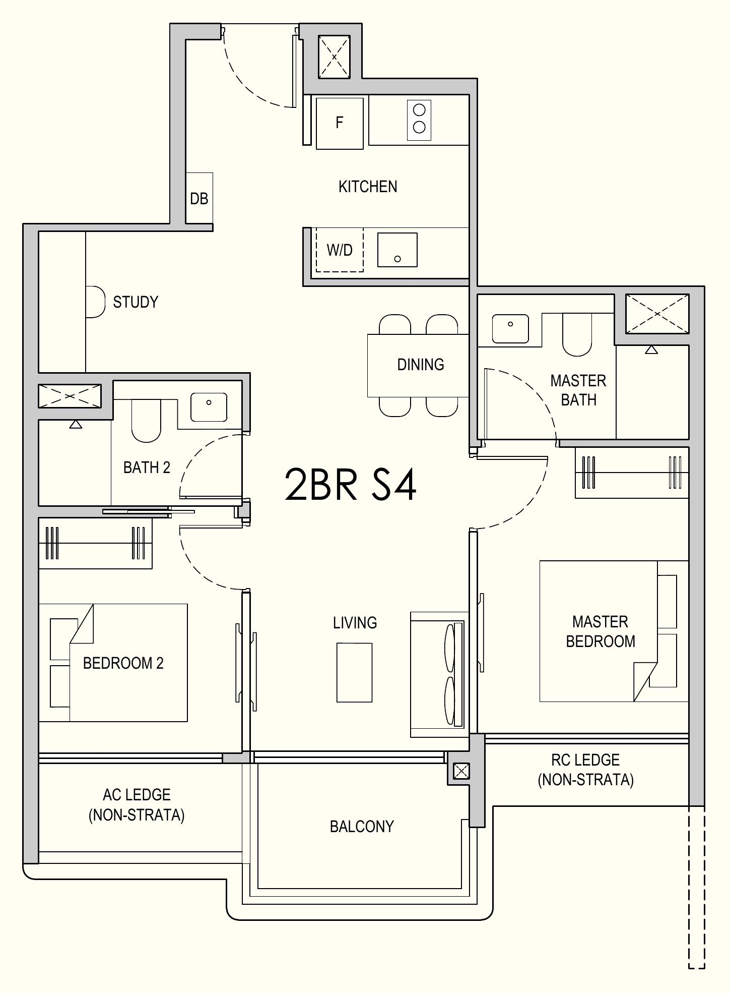 Lentor Gardens Residences 2BR S4 floor plan, 2 bedrooms + study