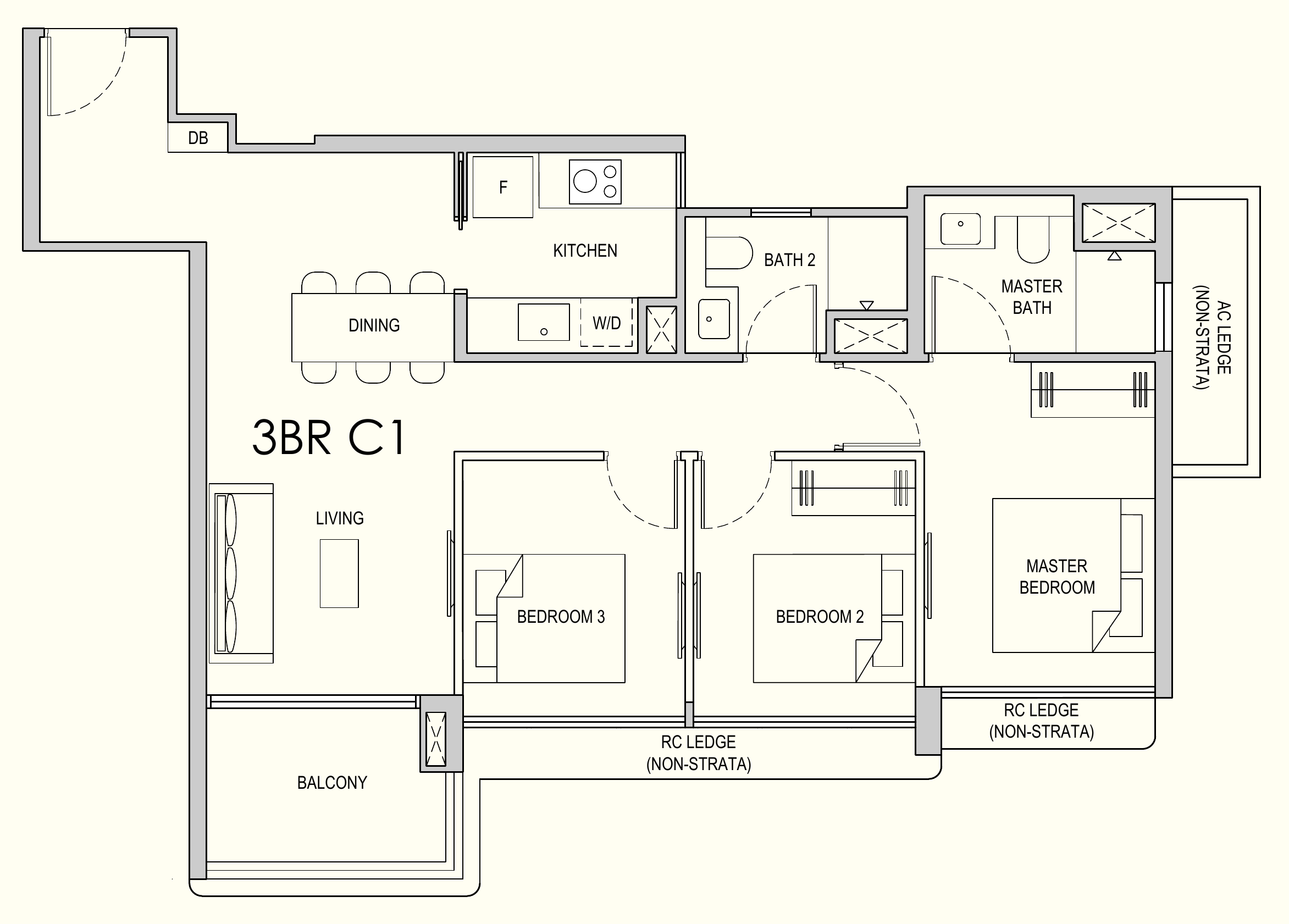 Lentor Gardens Residences 3BR C1 floor plan, 3 bedrooms