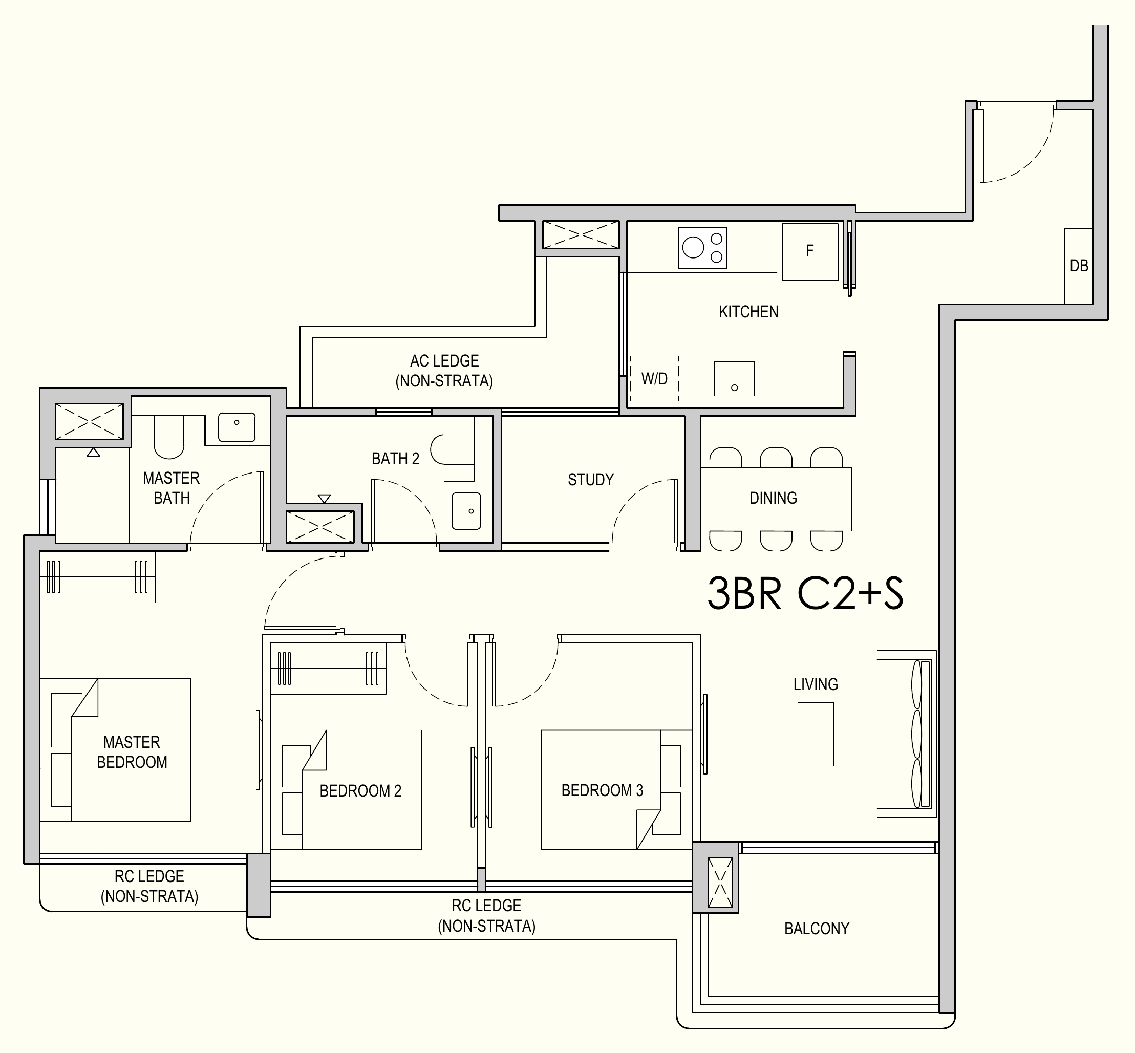 Lentor Gardens Residences 3BR C2+S floor plan, 3 bedrooms + study