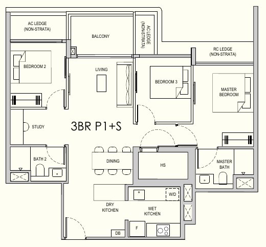 Lentor Gardens Residences 3BR P1+S floor plan