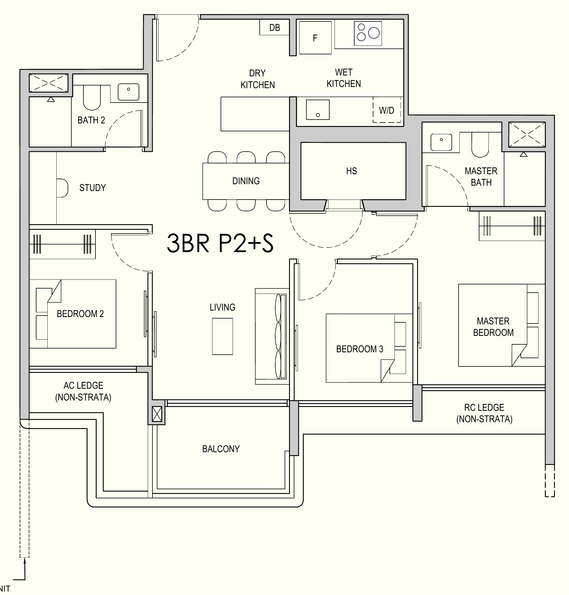Lentor Gardens Residences 3BR P2+S floor plan, 3 bedrooms + study