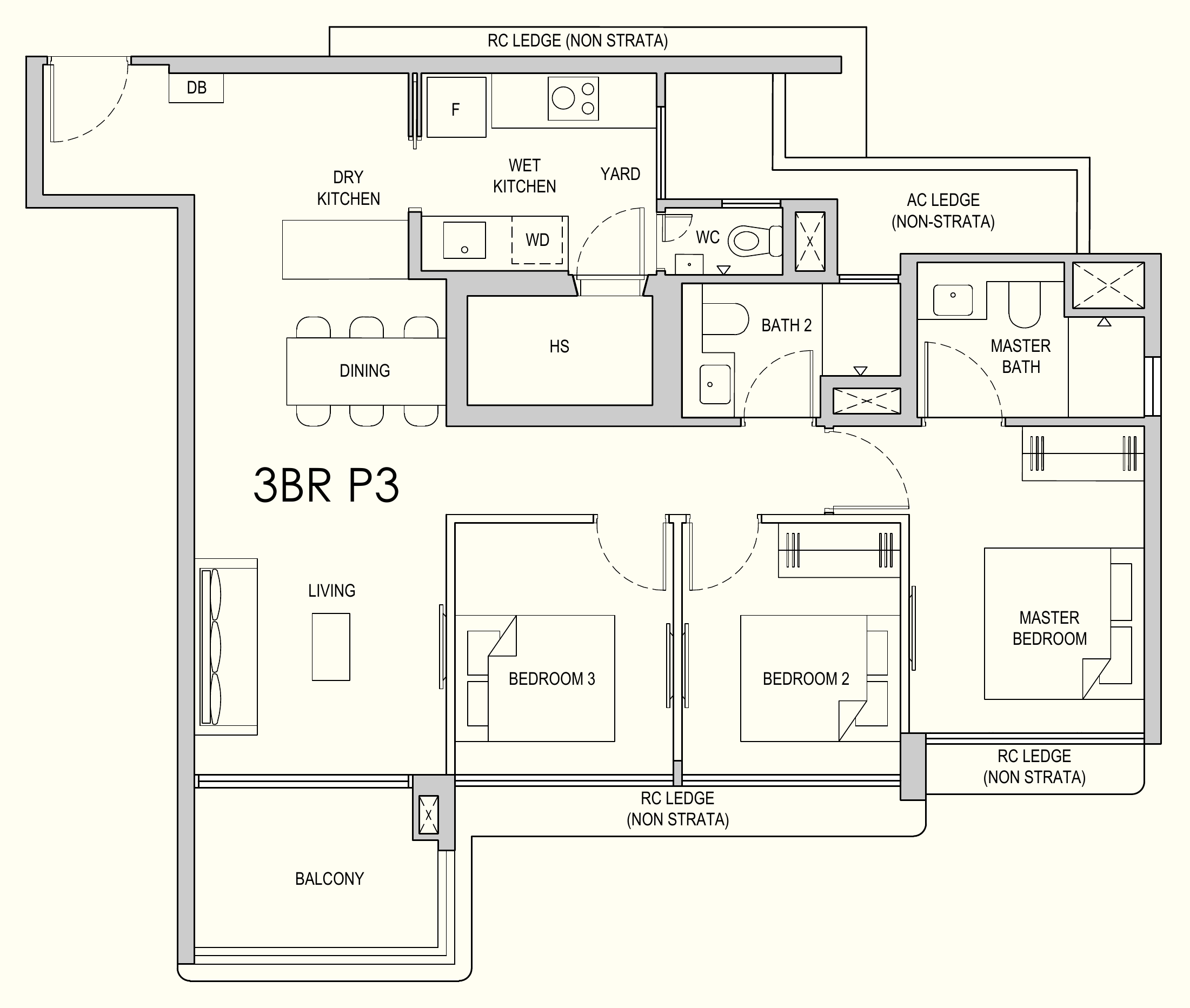 Lentor Gardens Residences 3BR P3 floor plan, 3 bedrooms