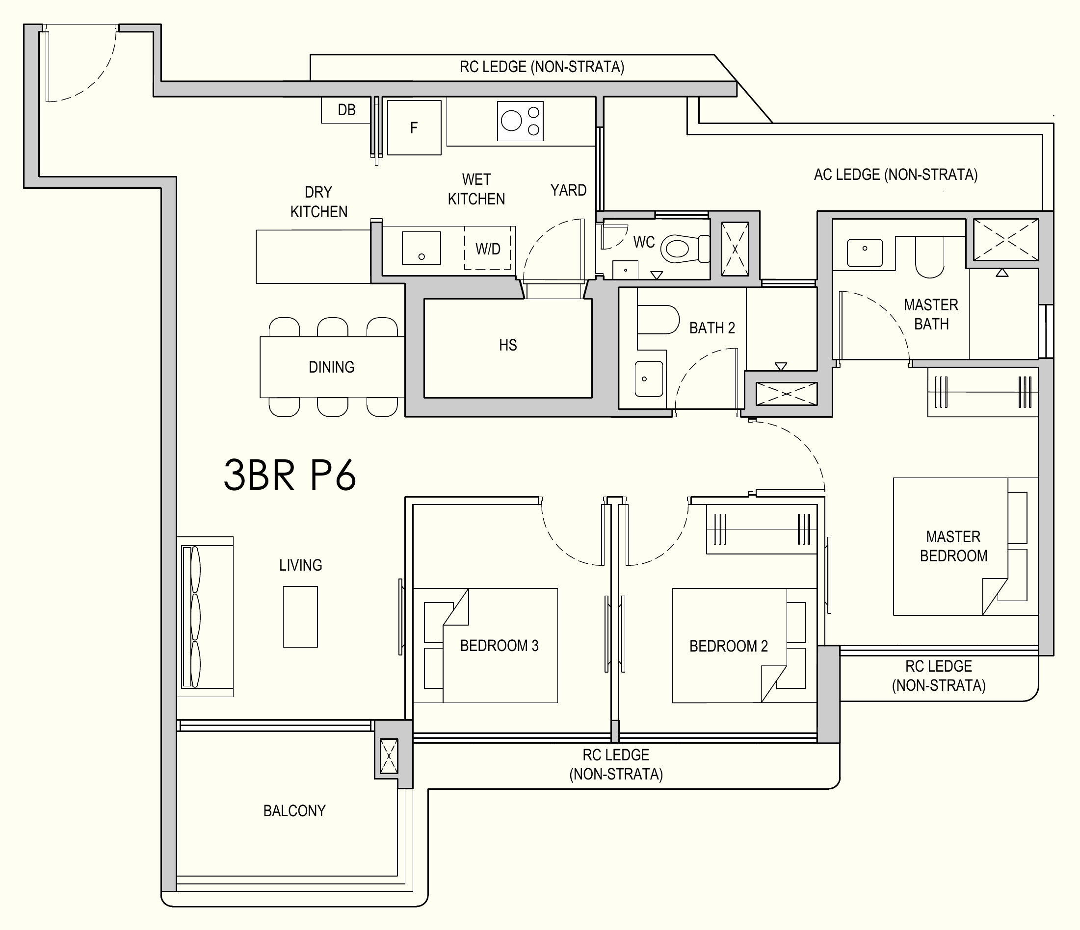 Lentor Gardens Residences 3BR P6 floor plan, 3 bedrooms