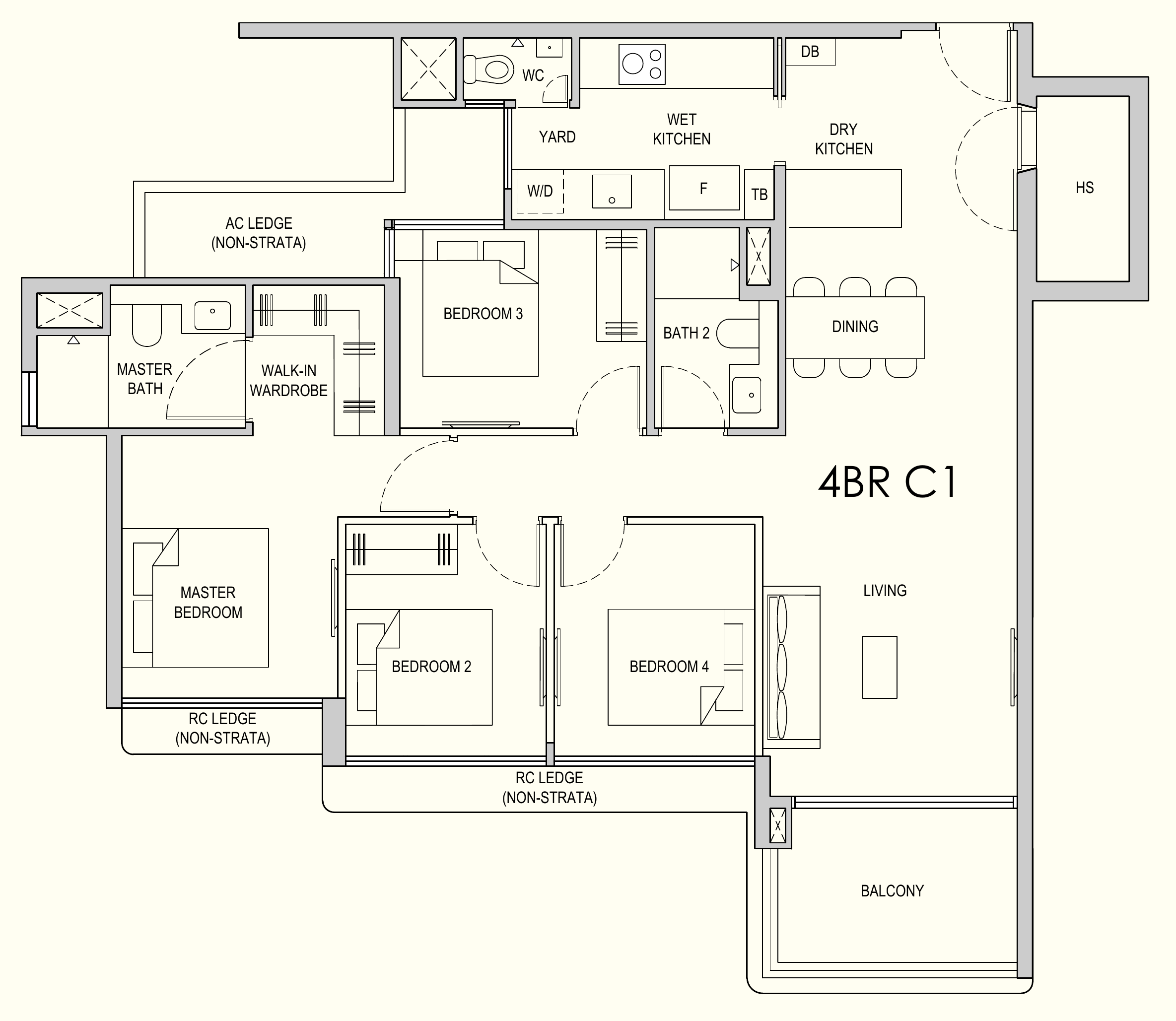 Lentor Gardens Residences 4BR C1 floor plan, 4 bedrooms