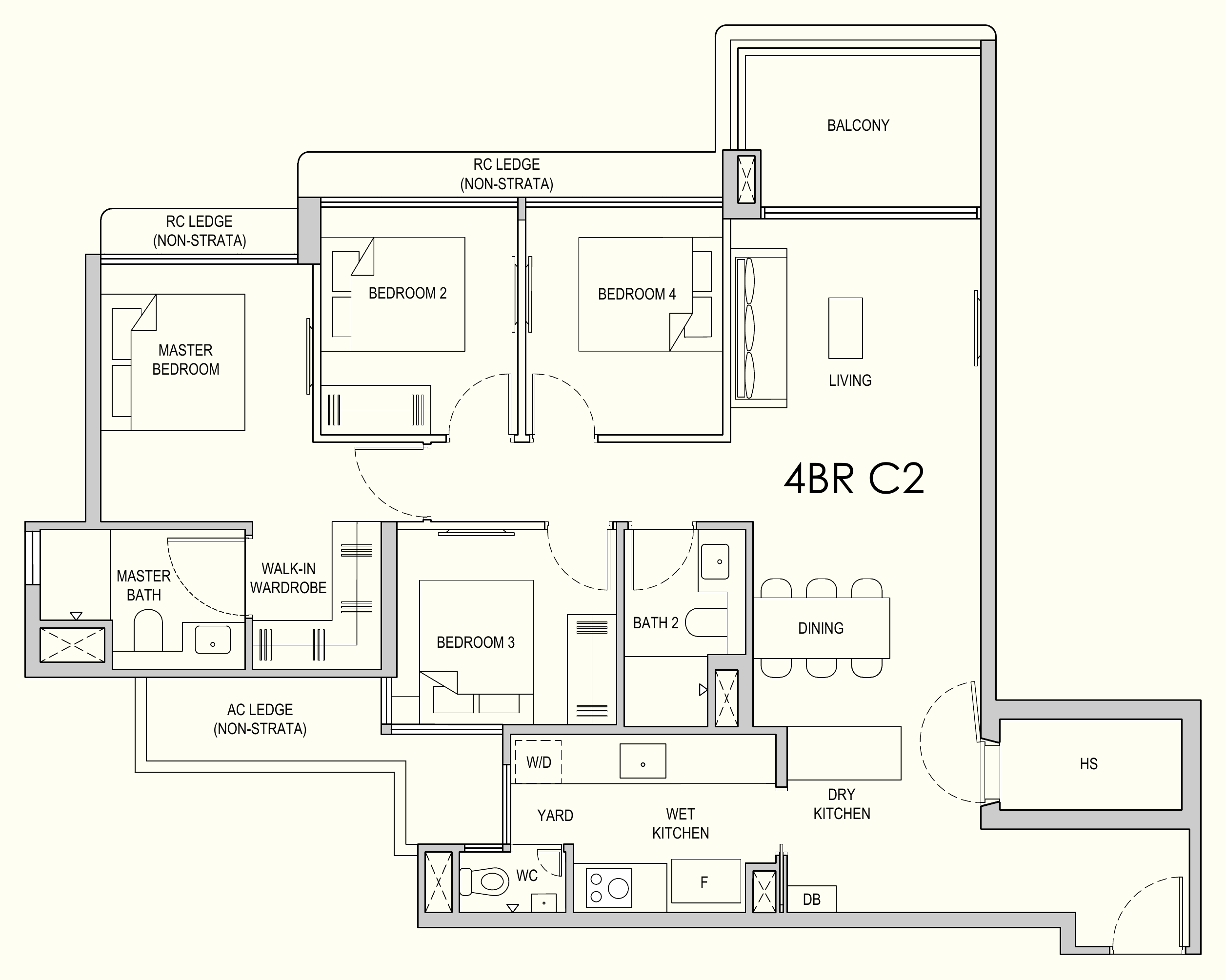 Lentor Gardens Residences 4BR C2 floor plan, 4 bedrooms