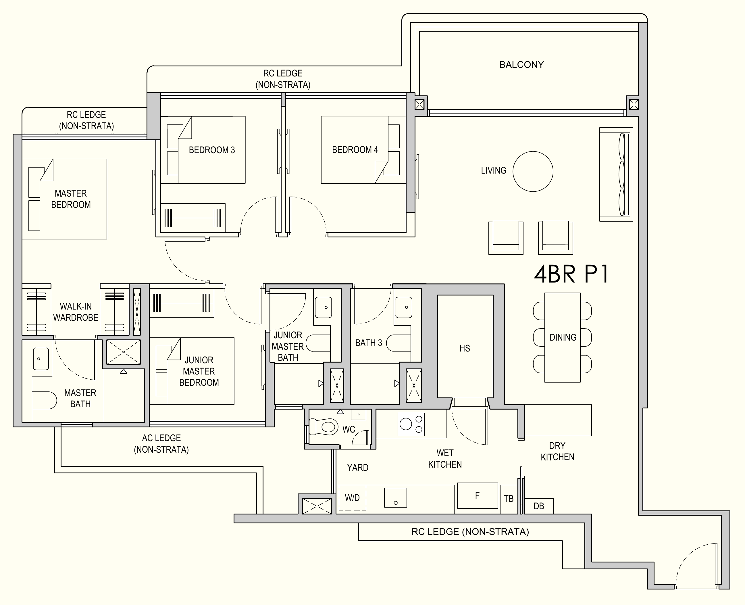 Lentor Gardens Residences 4BR P1 floor plan, 4 bedrooms