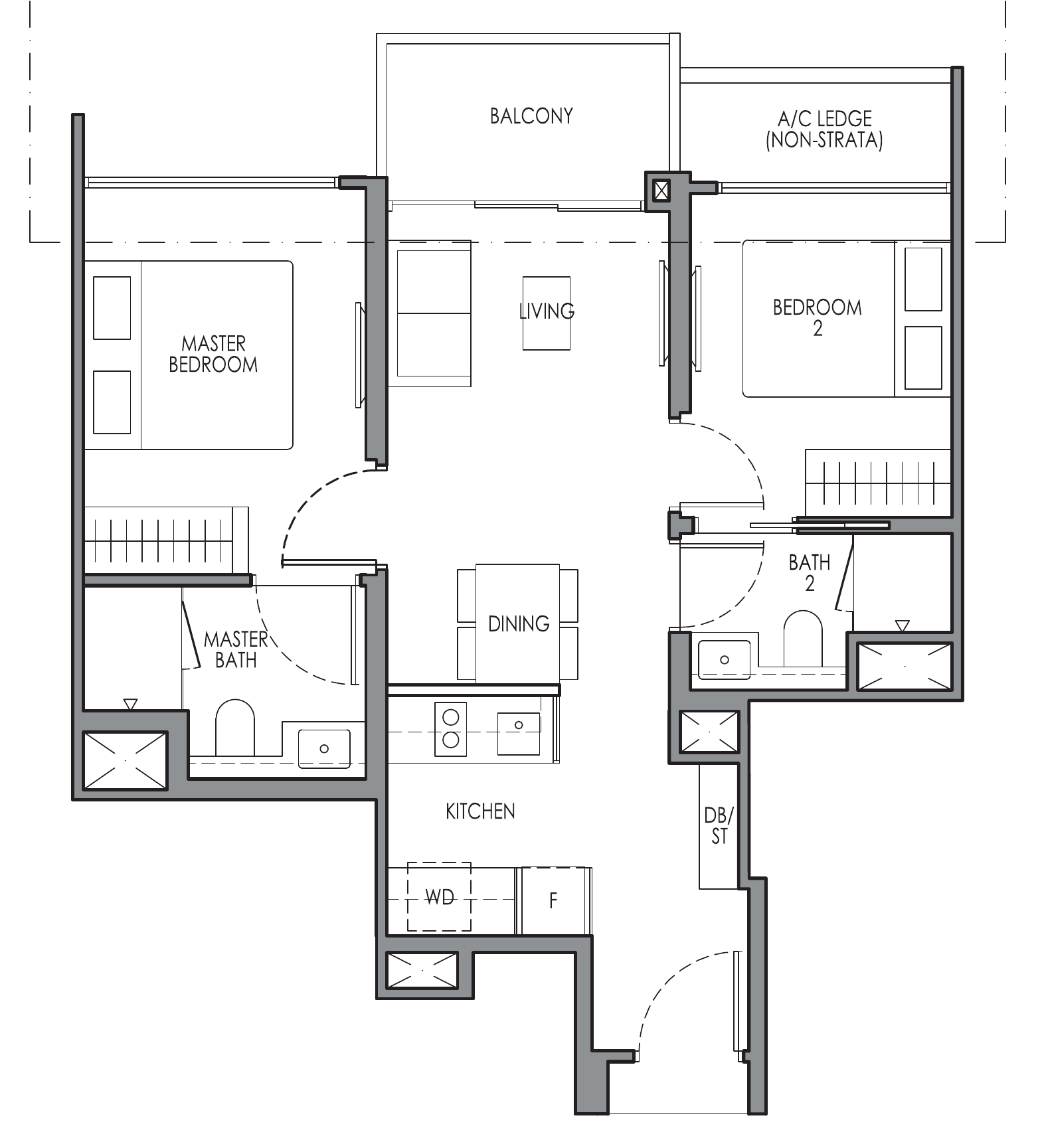 Lucerne Grand B1 floor plan, 2 bedrooms