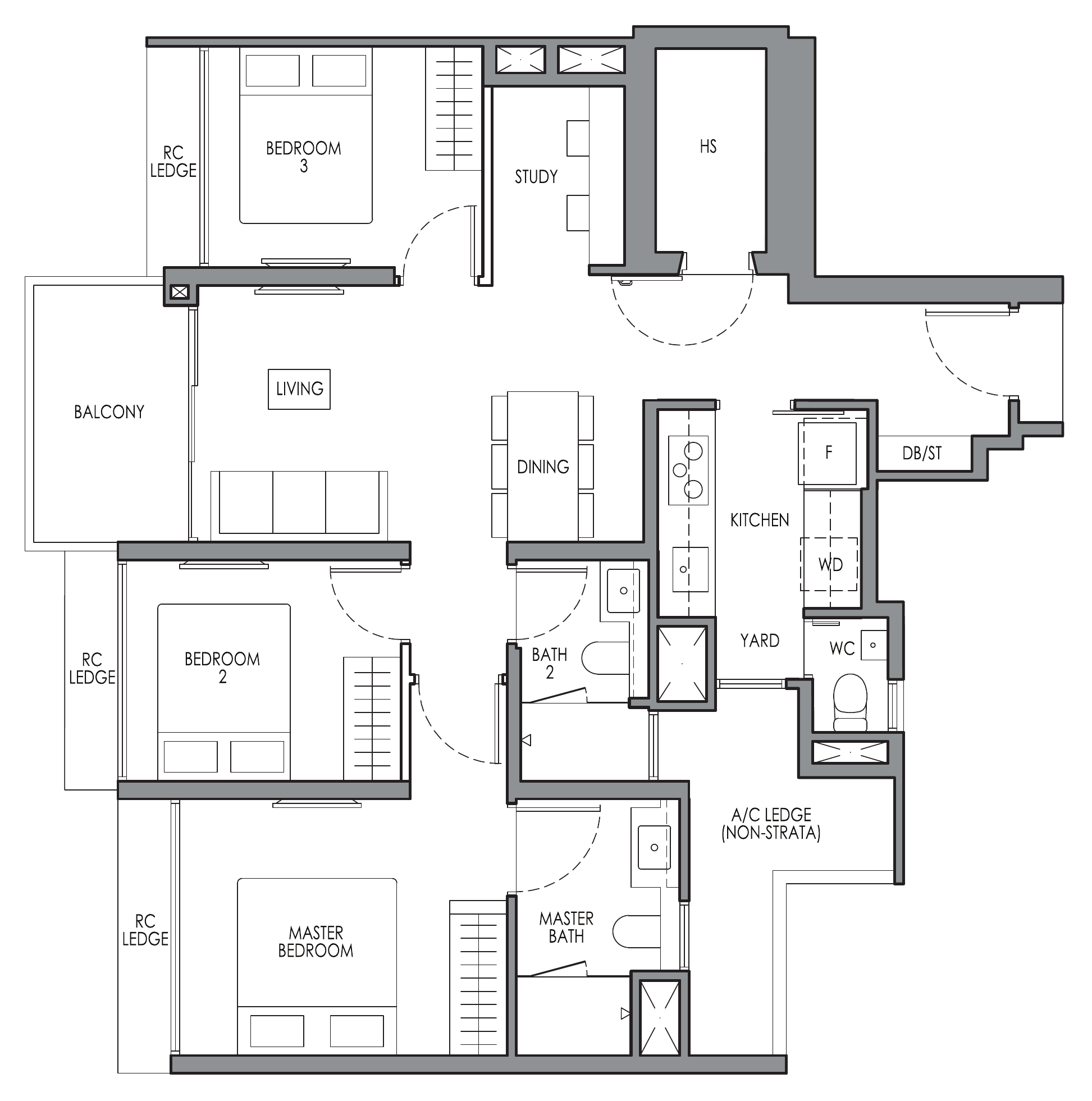 Lucerne Grand CP1S floor plan, 3 bedrooms + study