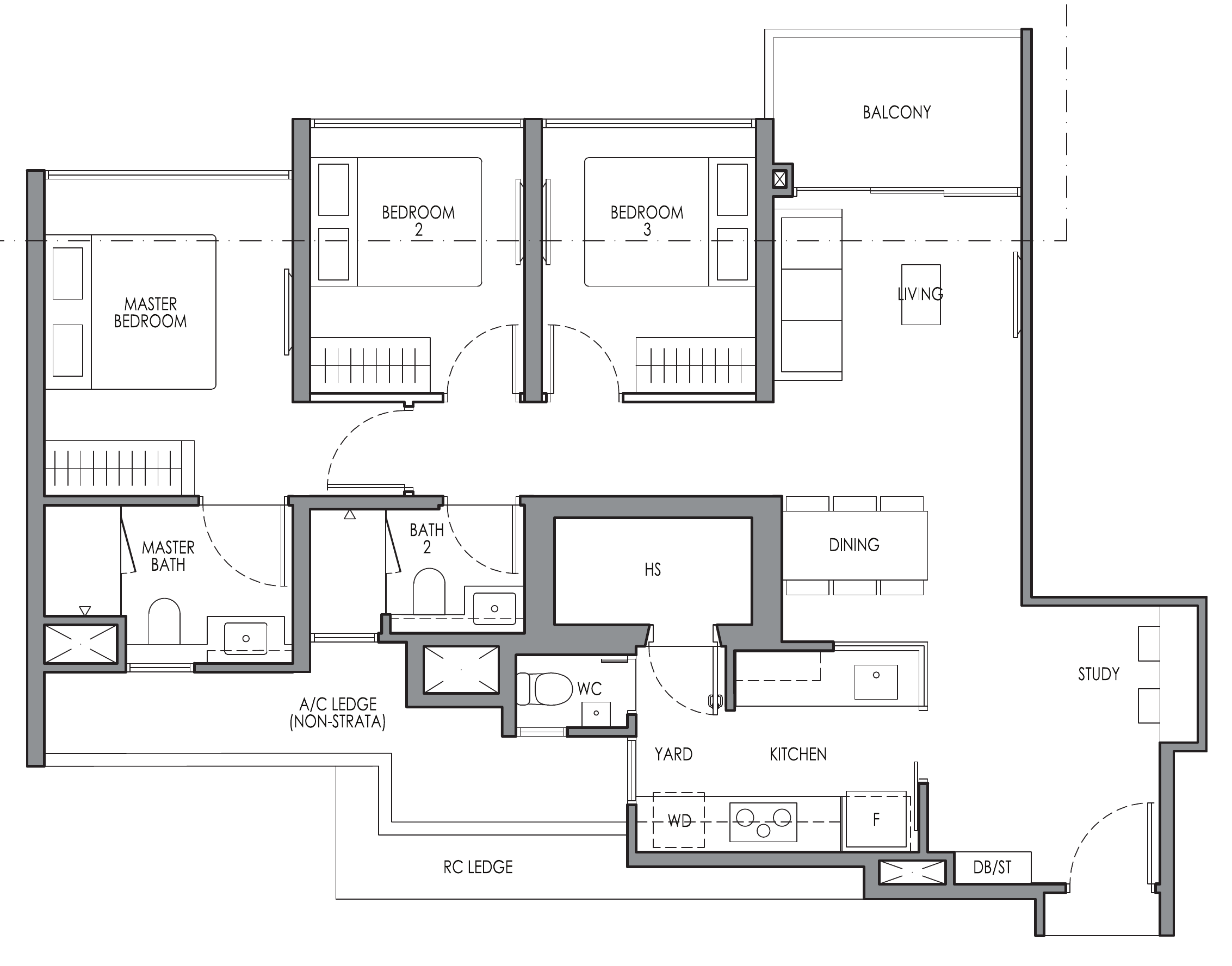 Lucerne Grand CP2S floor plan, 3 bedrooms + study