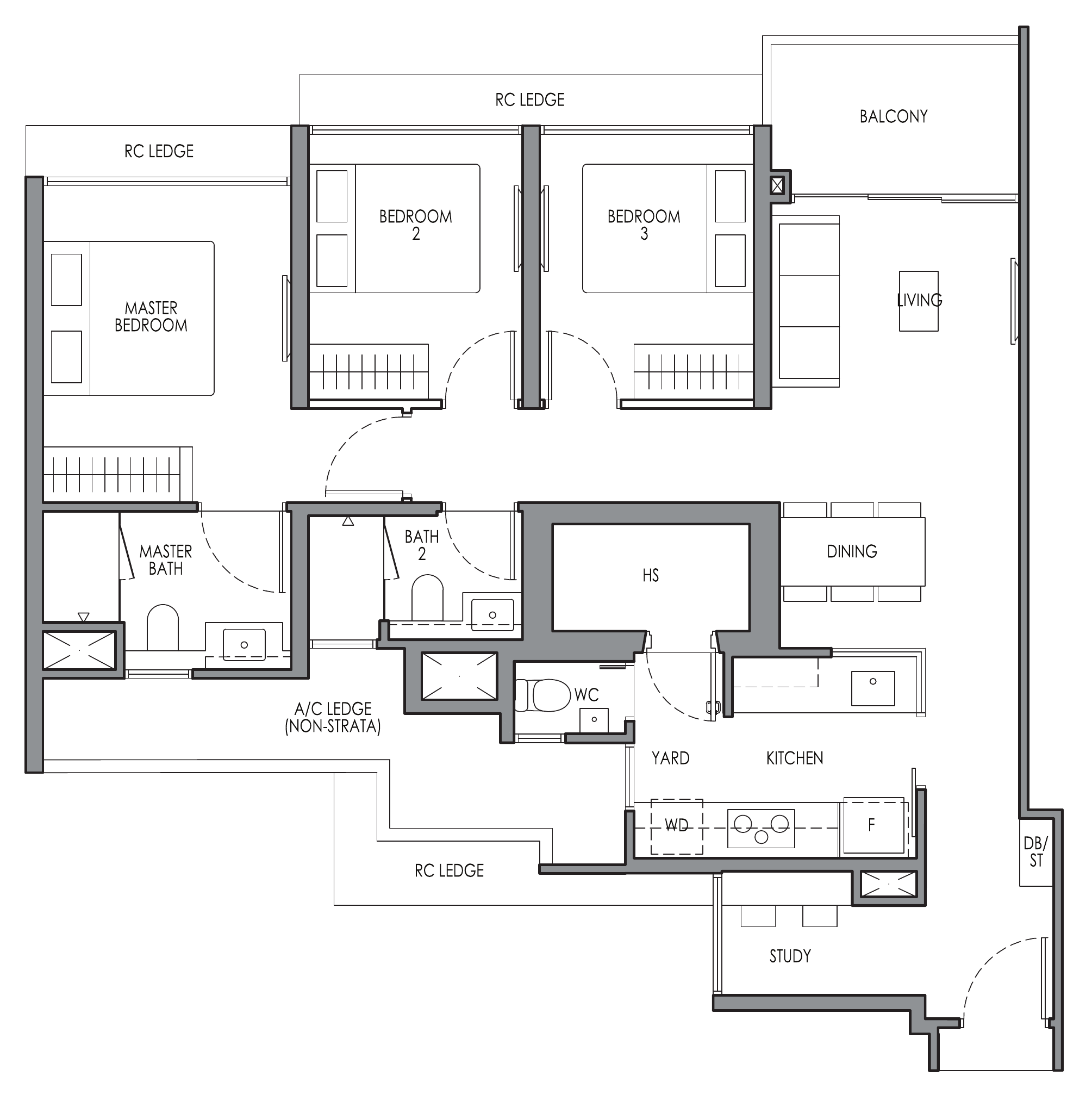 Lucerne Grand CP4S floor plan, 3 bedrooms + study