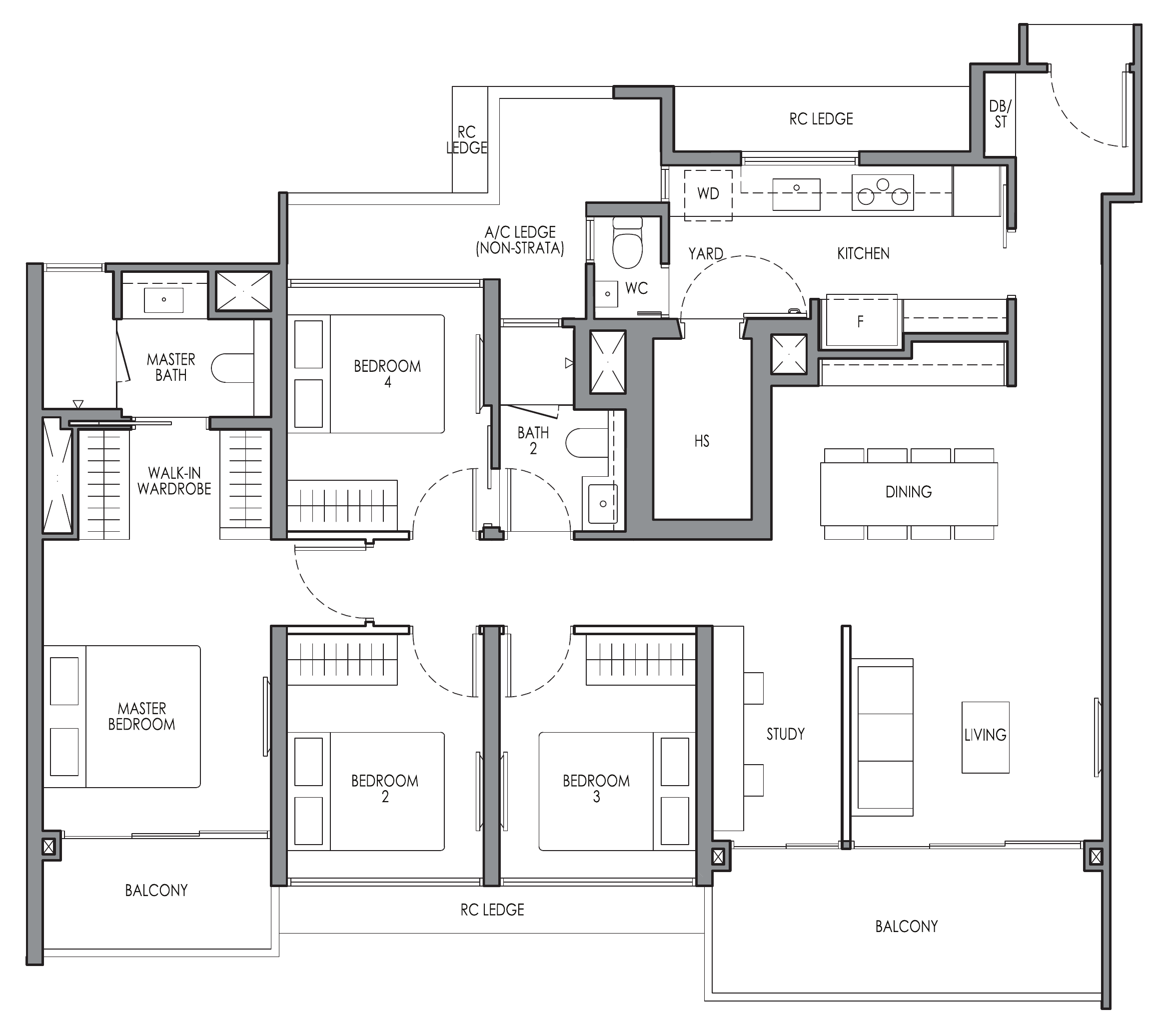 Lucerne Grand DP1S floor plan, 4 bedrooms + study