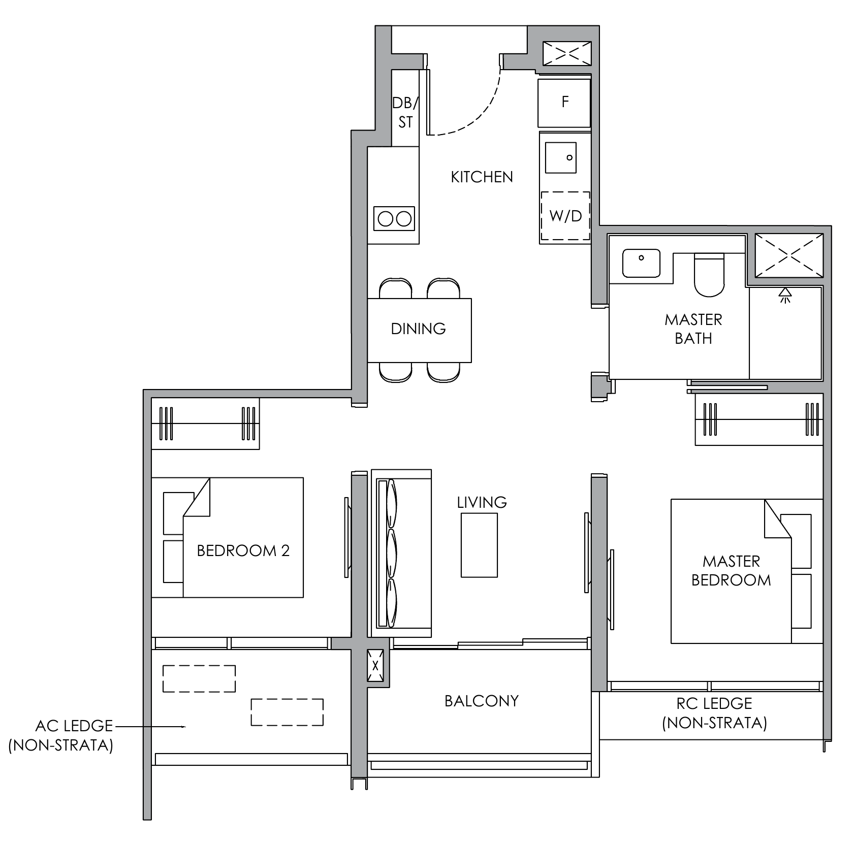 Narra Residences B1 floor plan, 2 bedrooms