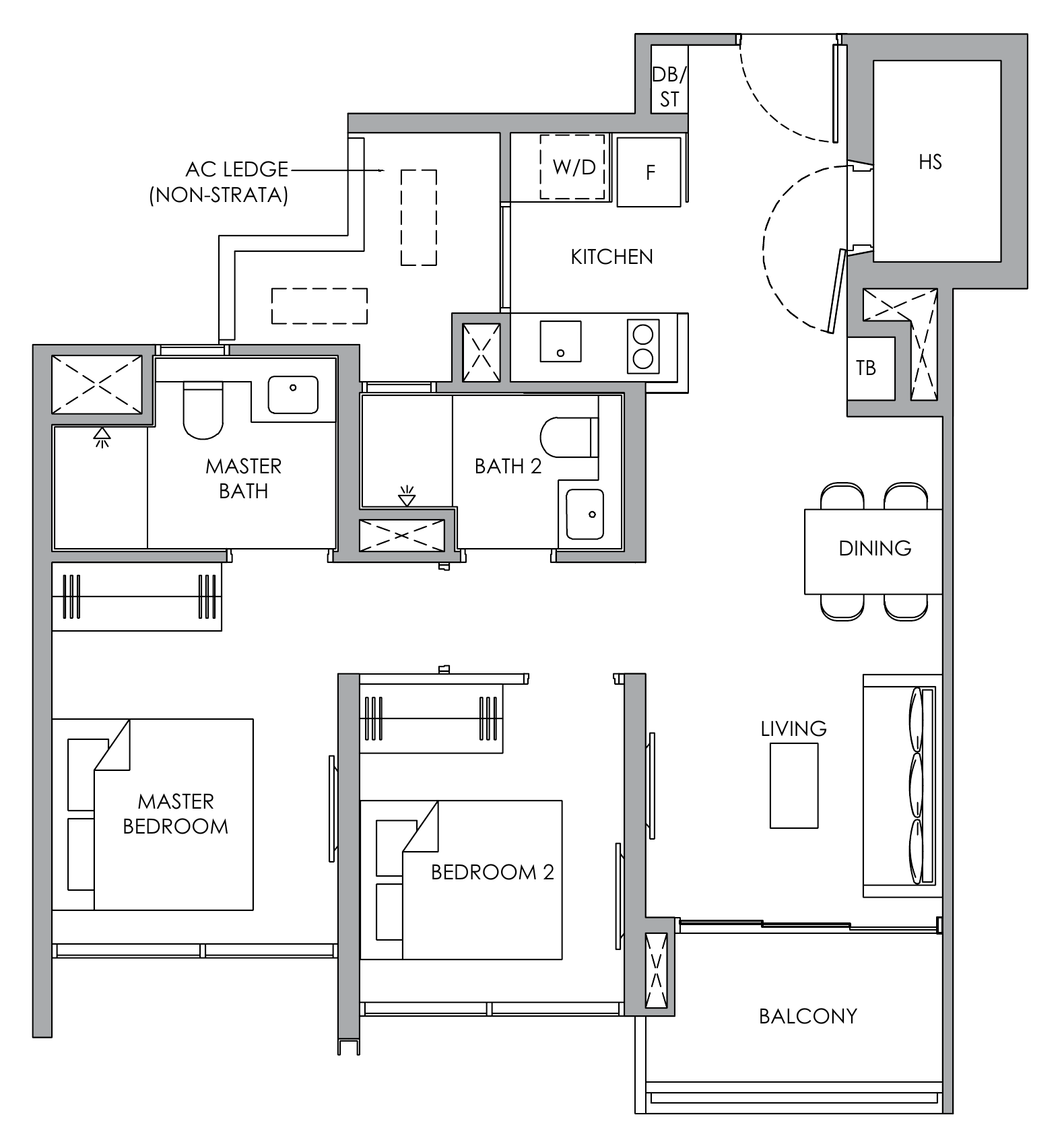 Narra Residences B5H floor plan, 2 bedrooms