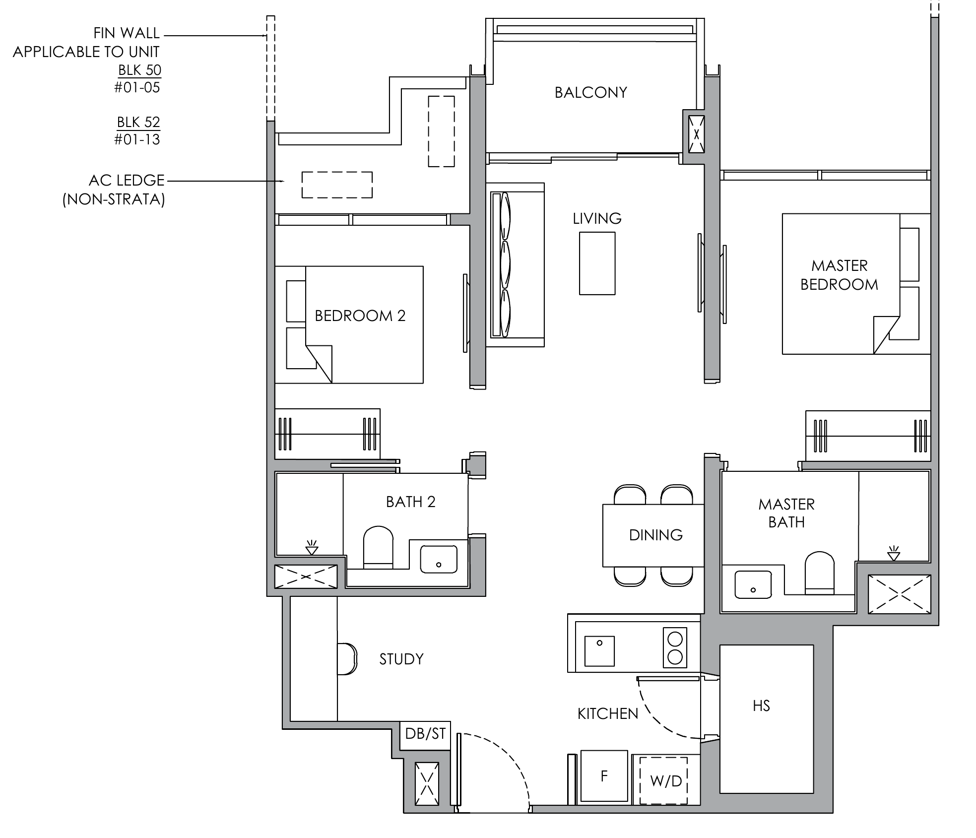 Narra Residences B7H-S floor plan, 2 bedrooms + study