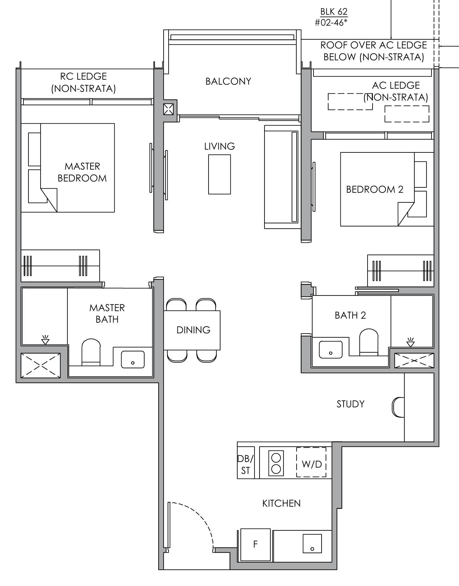 Narra Residences B8S floor plan, 2 bedrooms + study
