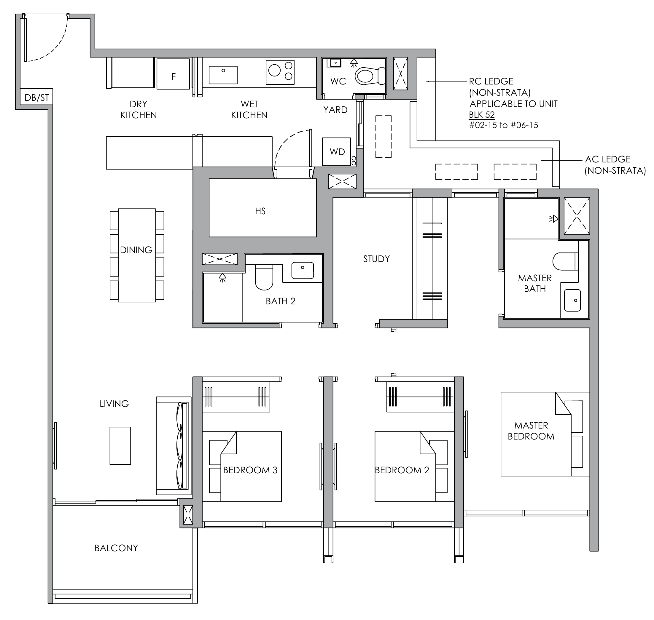Narra Residences C10S floor plan, 3 bedrooms + study