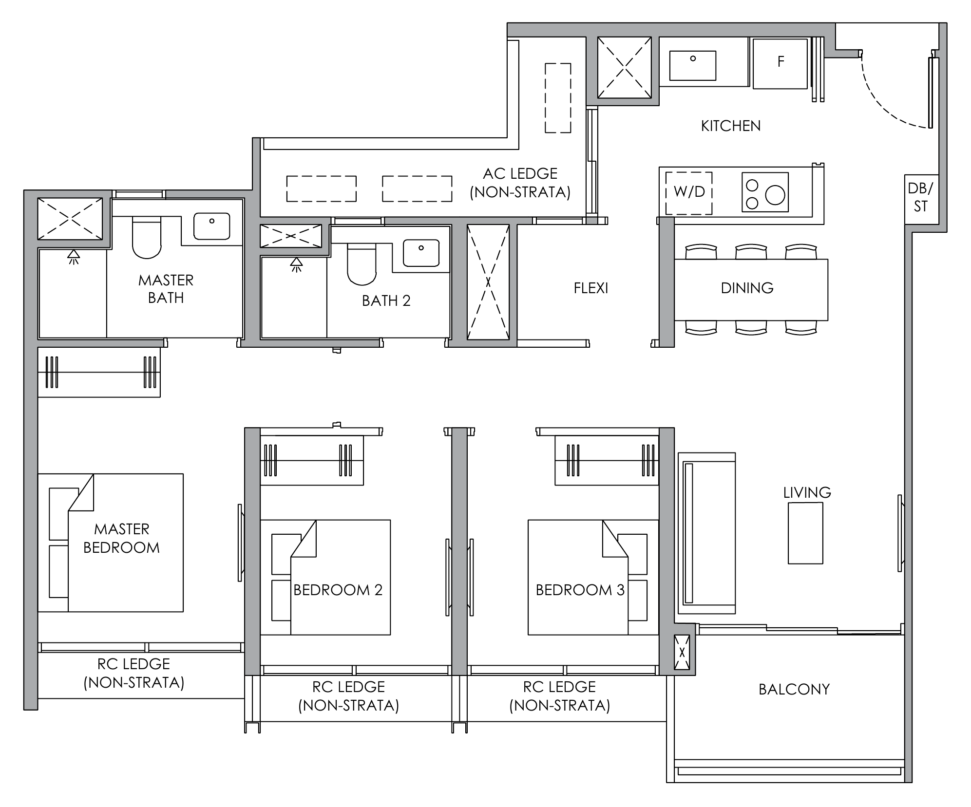 Narra Residences C2 floor plan, 3 bedrooms