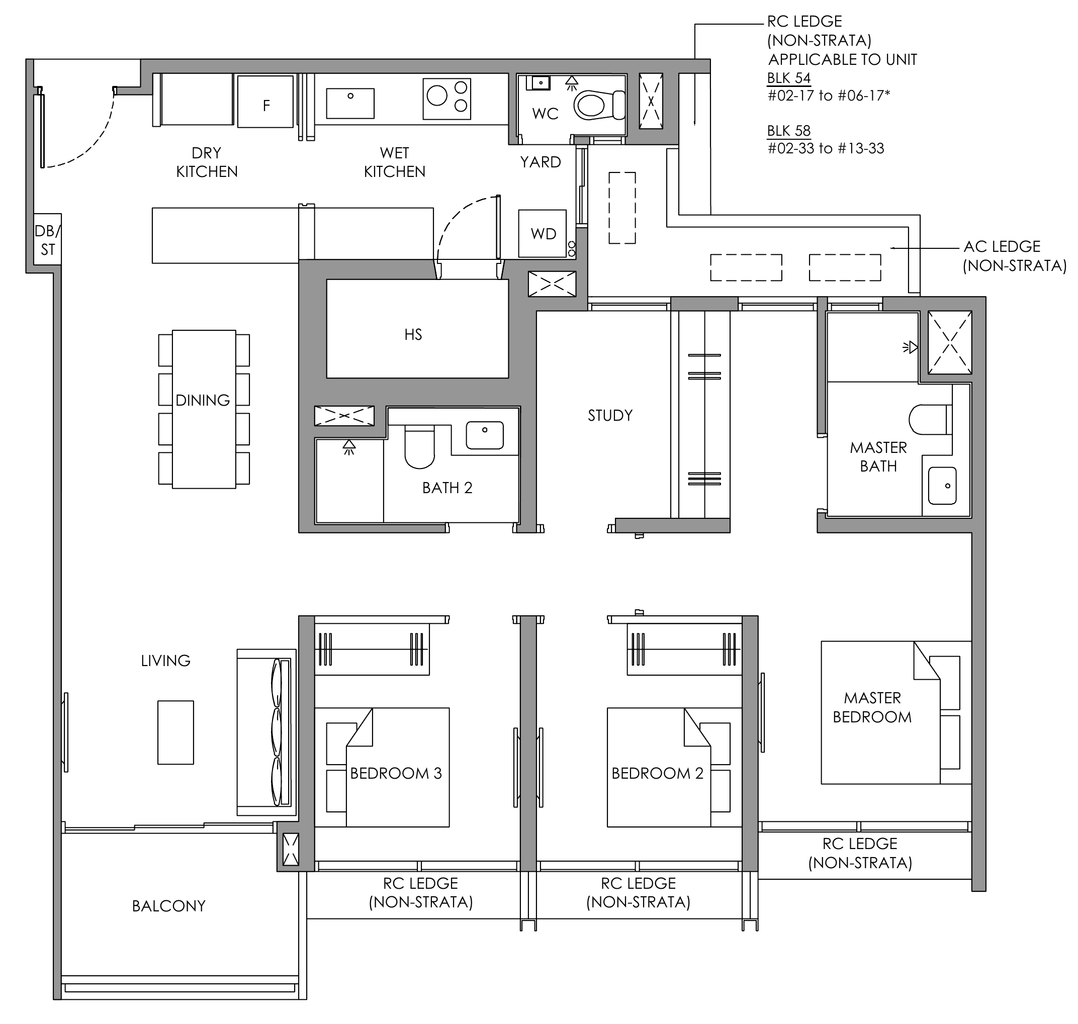 Narra Residences C9S floor plan, 3 bedrooms + study