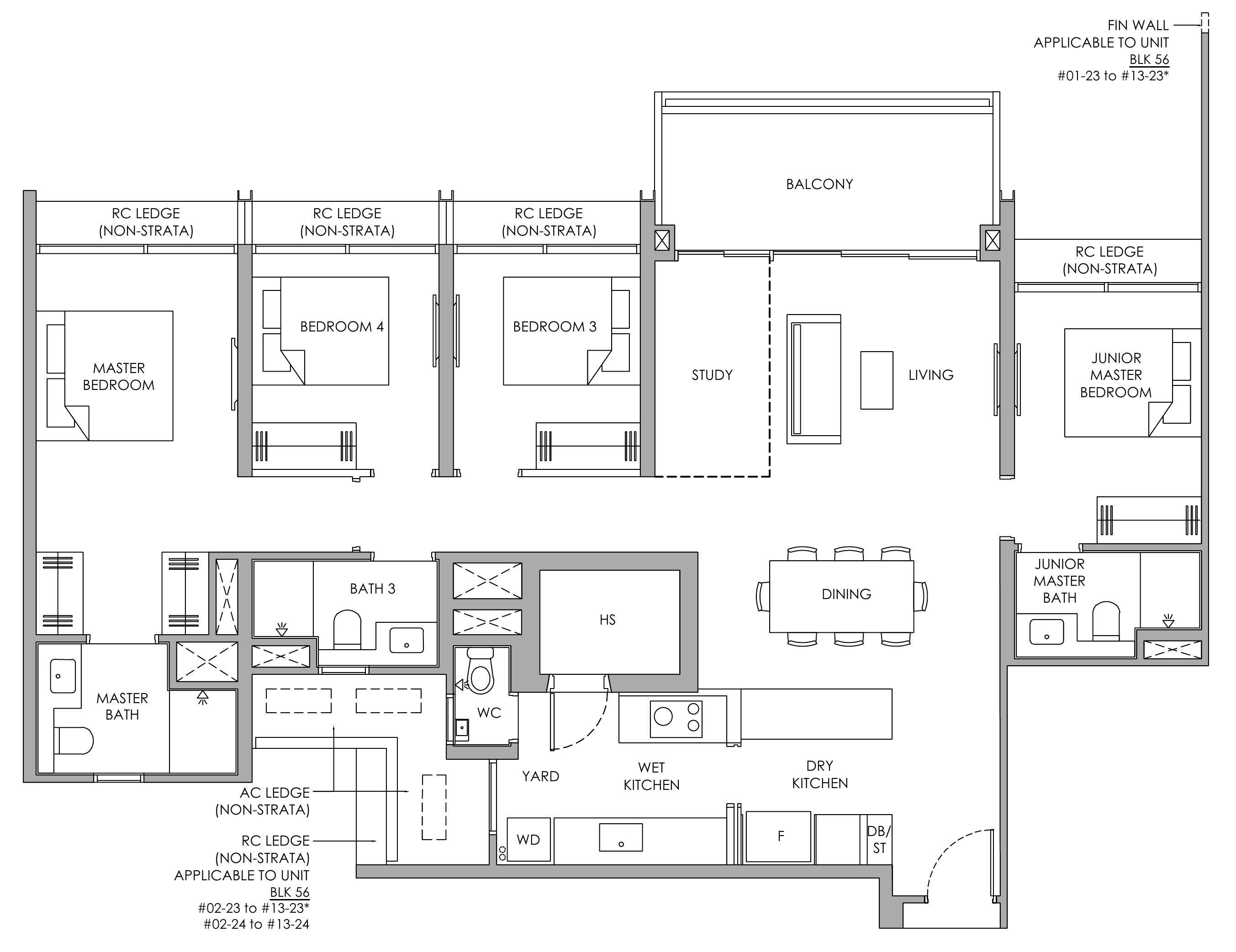 Narra Residences D2P floor plan, 4 bedrooms + study