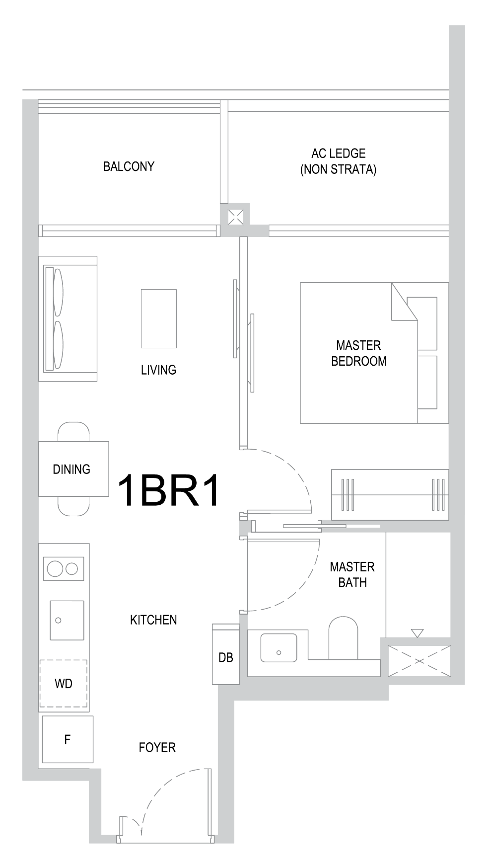 One Marina Gardens 1BR1 floor plan, 1 bedroom