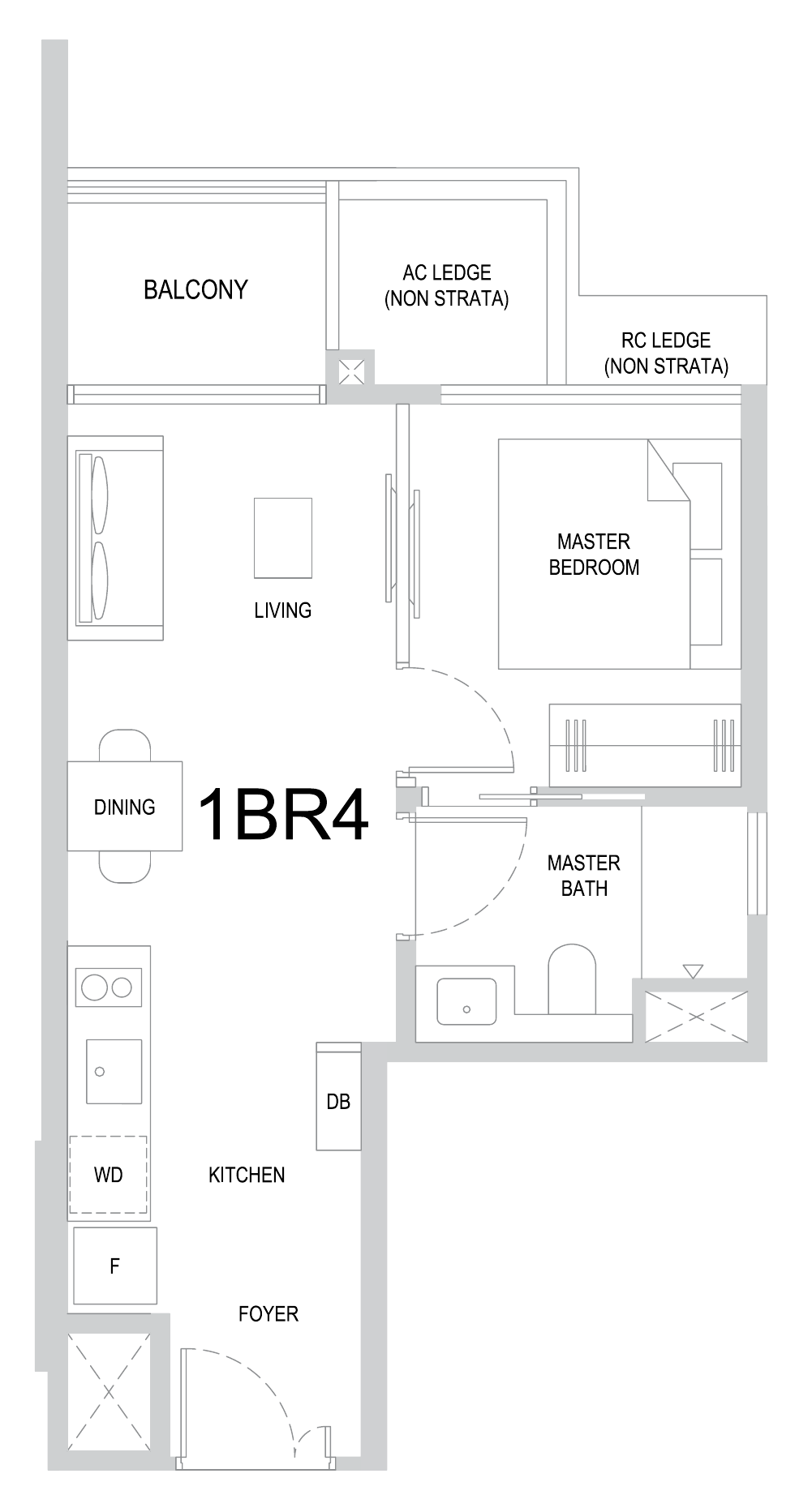One Marina Gardens 1BR4 floor plan, 1 bedroom