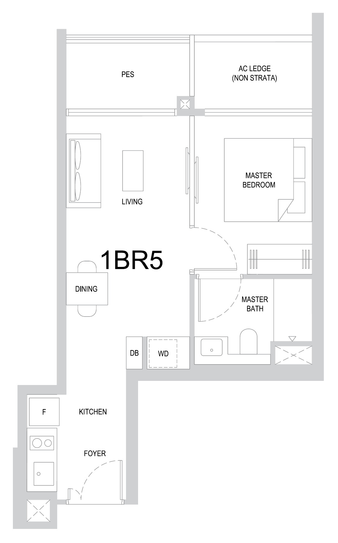 One Marina Gardens 1BR5 floor plan, 1 bedroom
