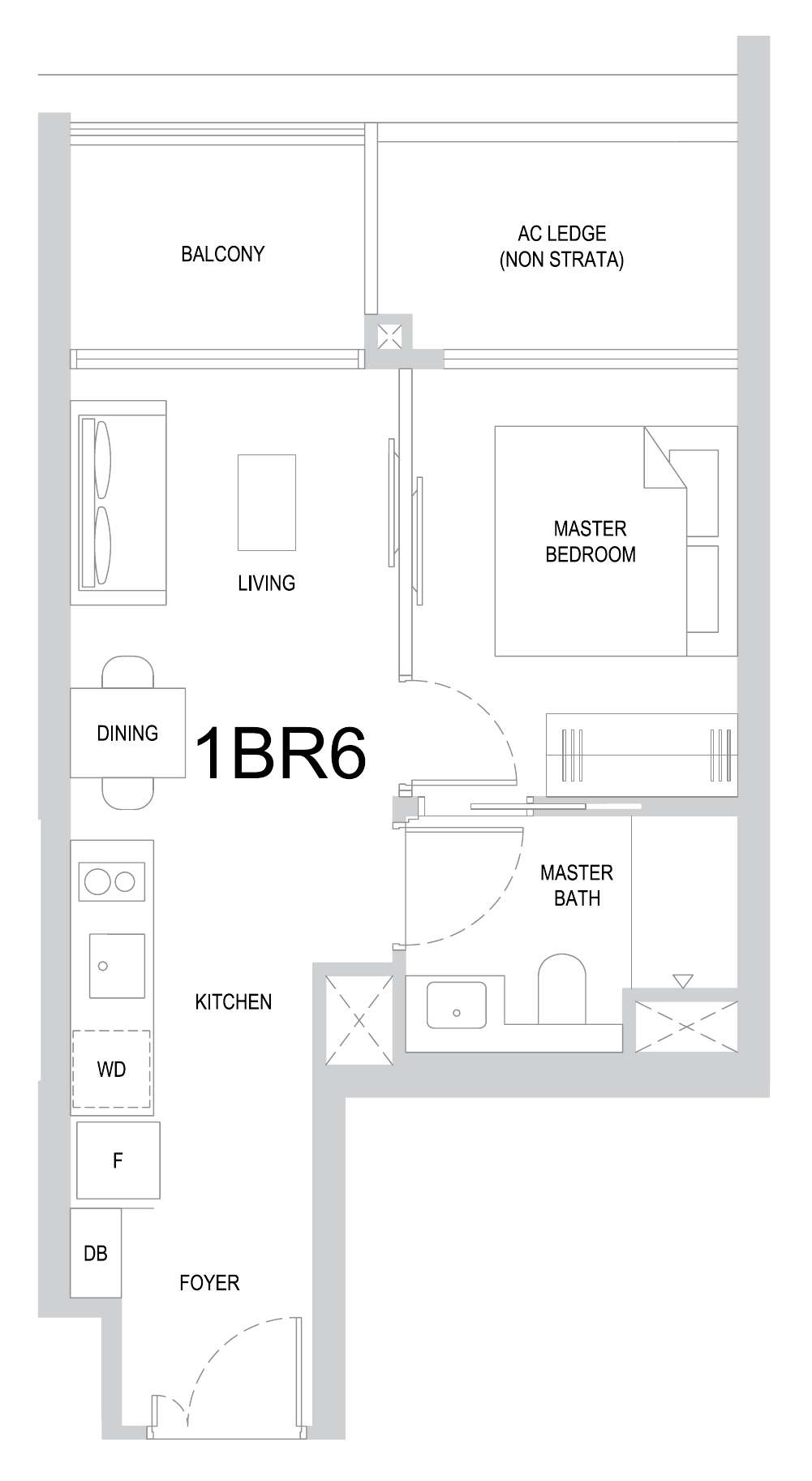 One Marina Gardens 1BR6 floor plan, 1 bedroom