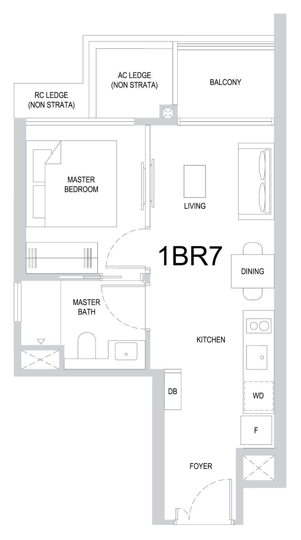 One Marina Gardens 1BR7 floor plan, 1 bedroom