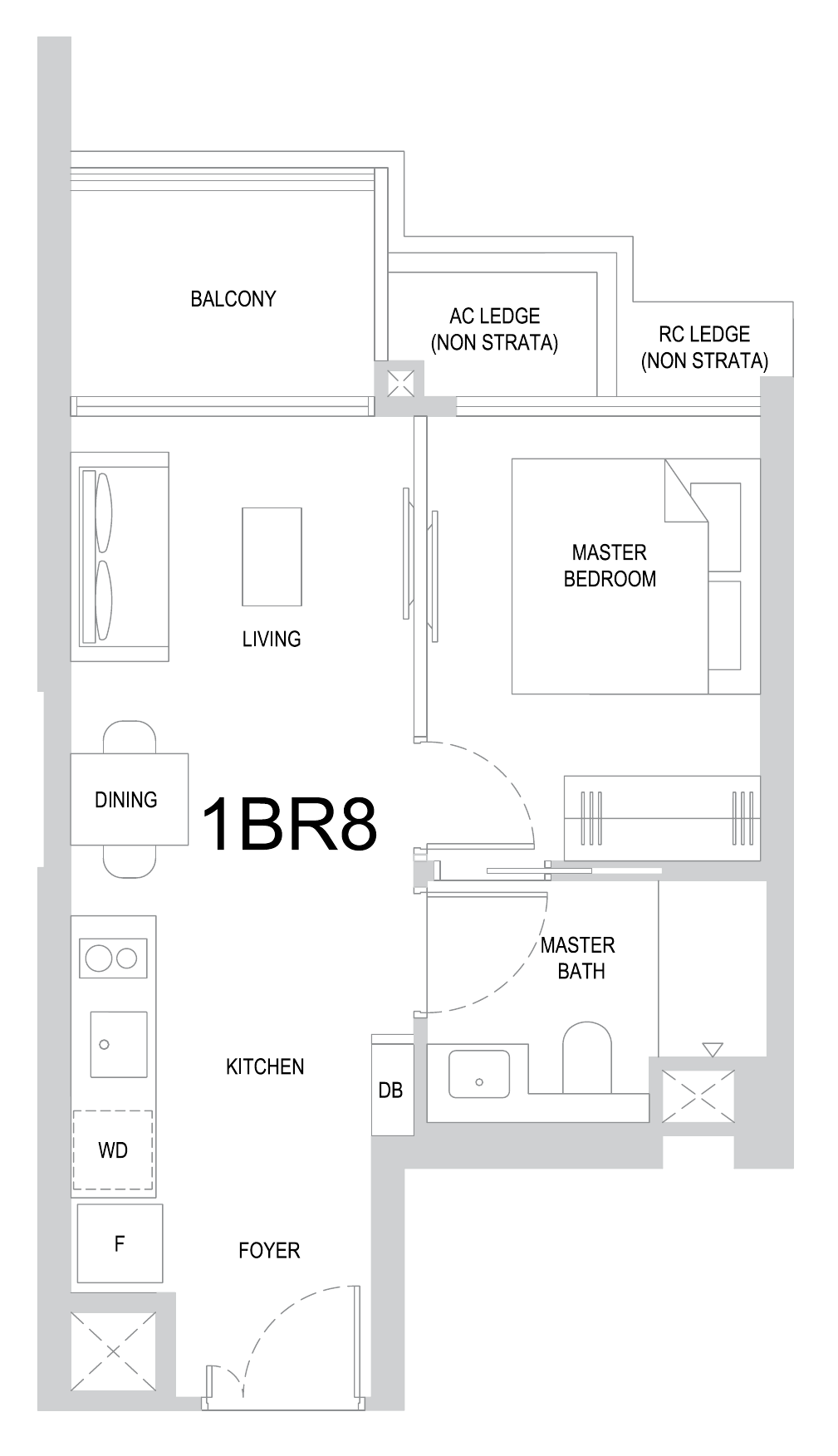 One Marina Gardens 1BR8 floor plan, 1 bedroom