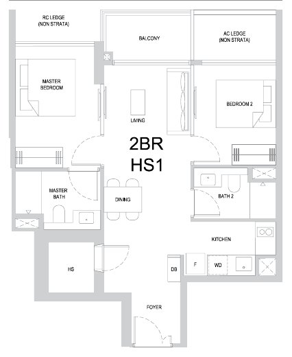 One Marina Gardens 2BR HS1 floor plan