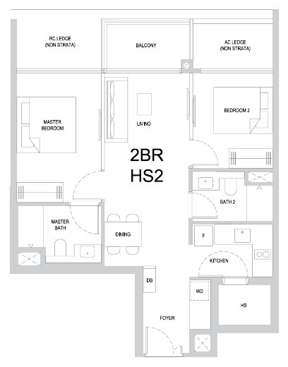 One Marina Gardens 2BR HS2 floor plan