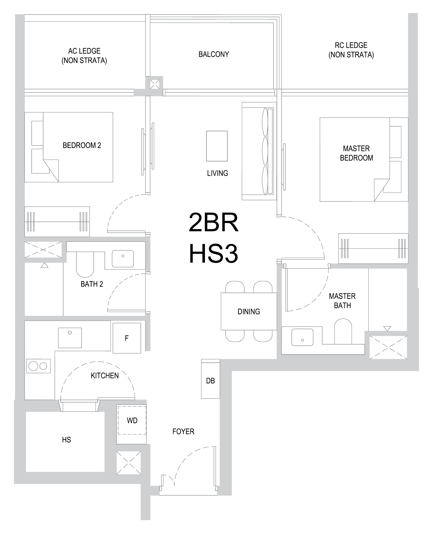 One Marina Gardens 2BR HS3 floor plan, 2 bedrooms