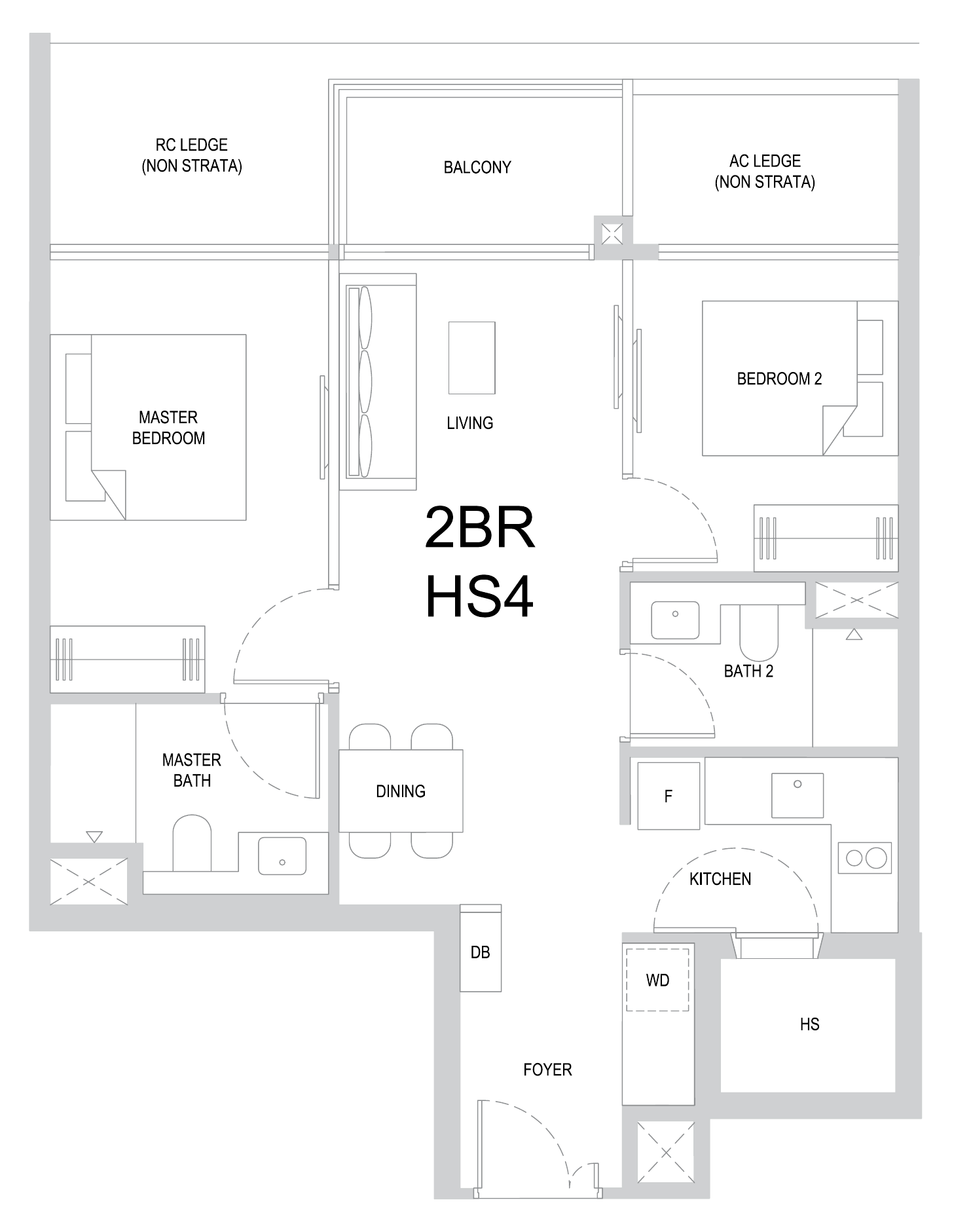 One Marina Gardens 2BR HS4 floor plan, 2 bedrooms