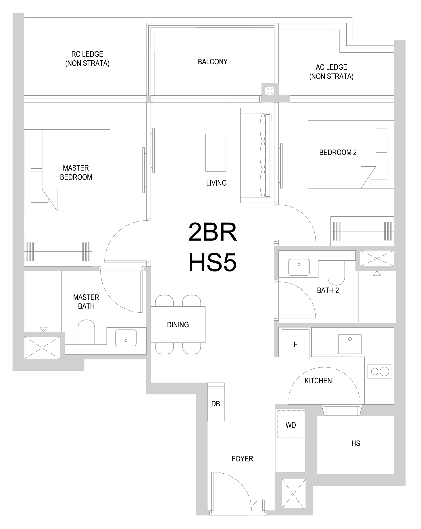 One Marina Gardens 2BR HS5 floor plan, 2 bedrooms