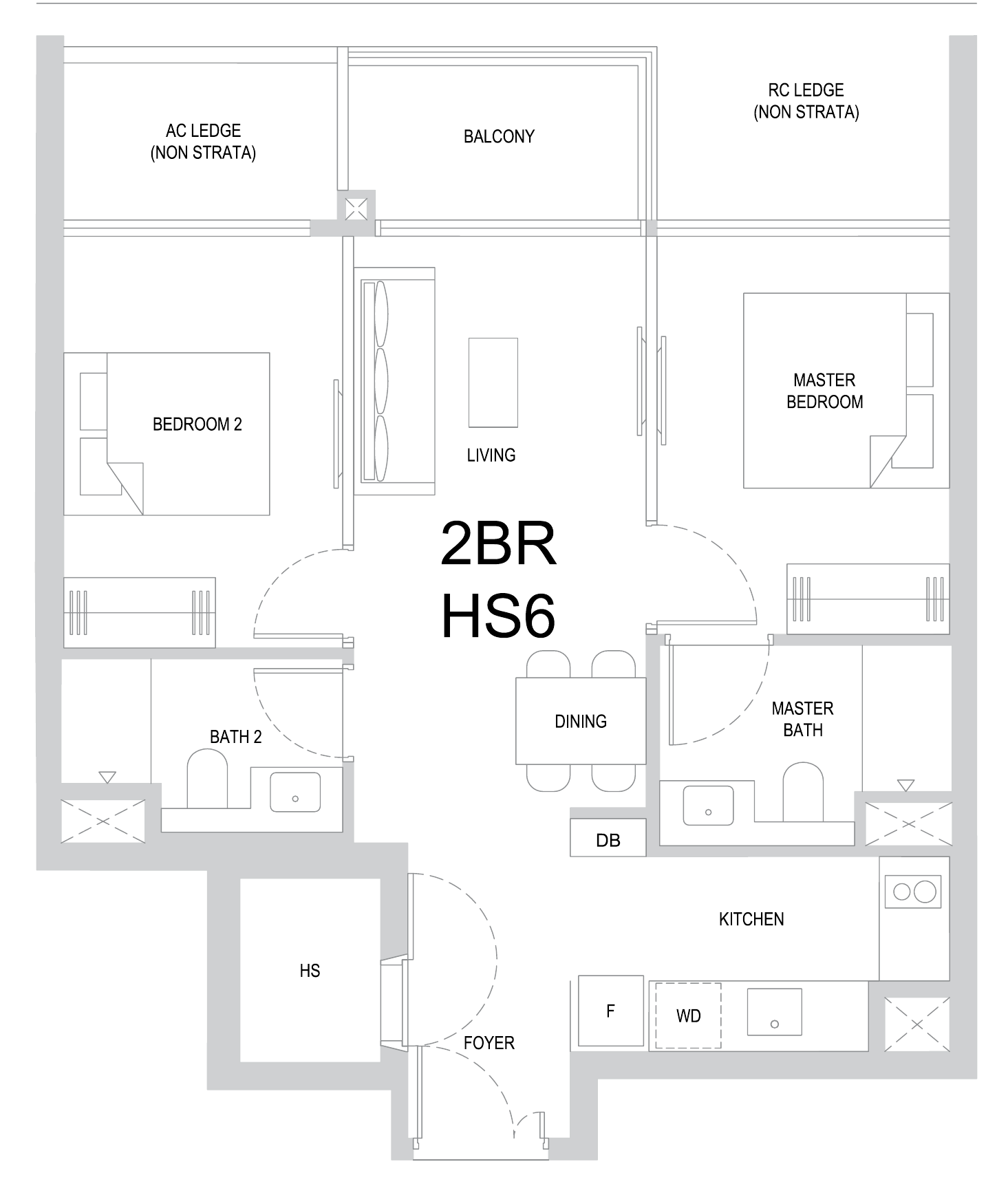 One Marina Gardens 2BR HS6 floor plan, 2 bedrooms