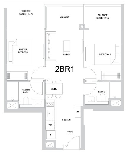 One Marina Gardens 2BR1 floor plan