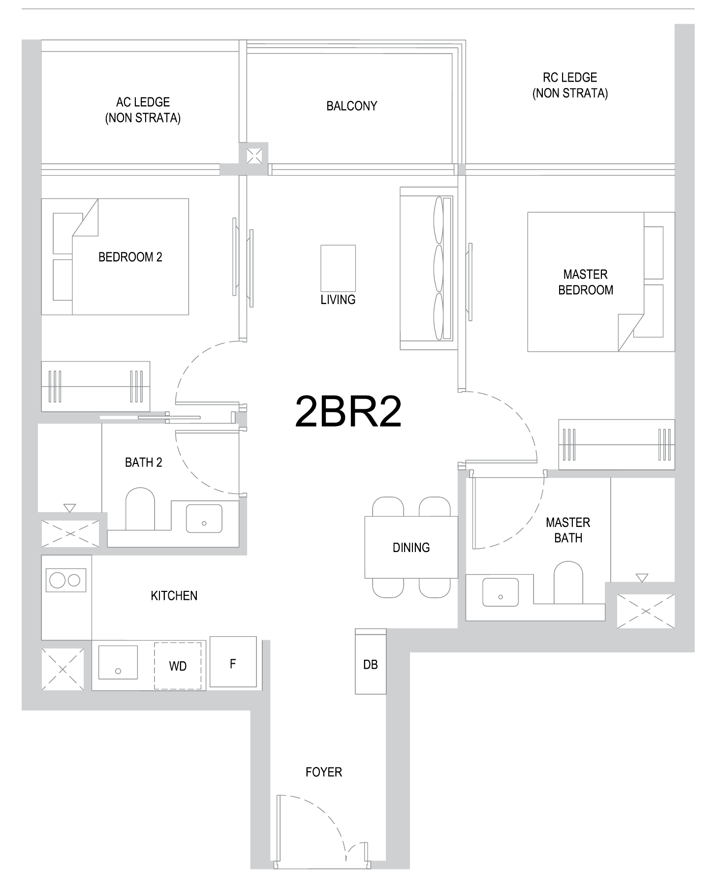 One Marina Gardens 2BR2 floor plan, 2 bedrooms